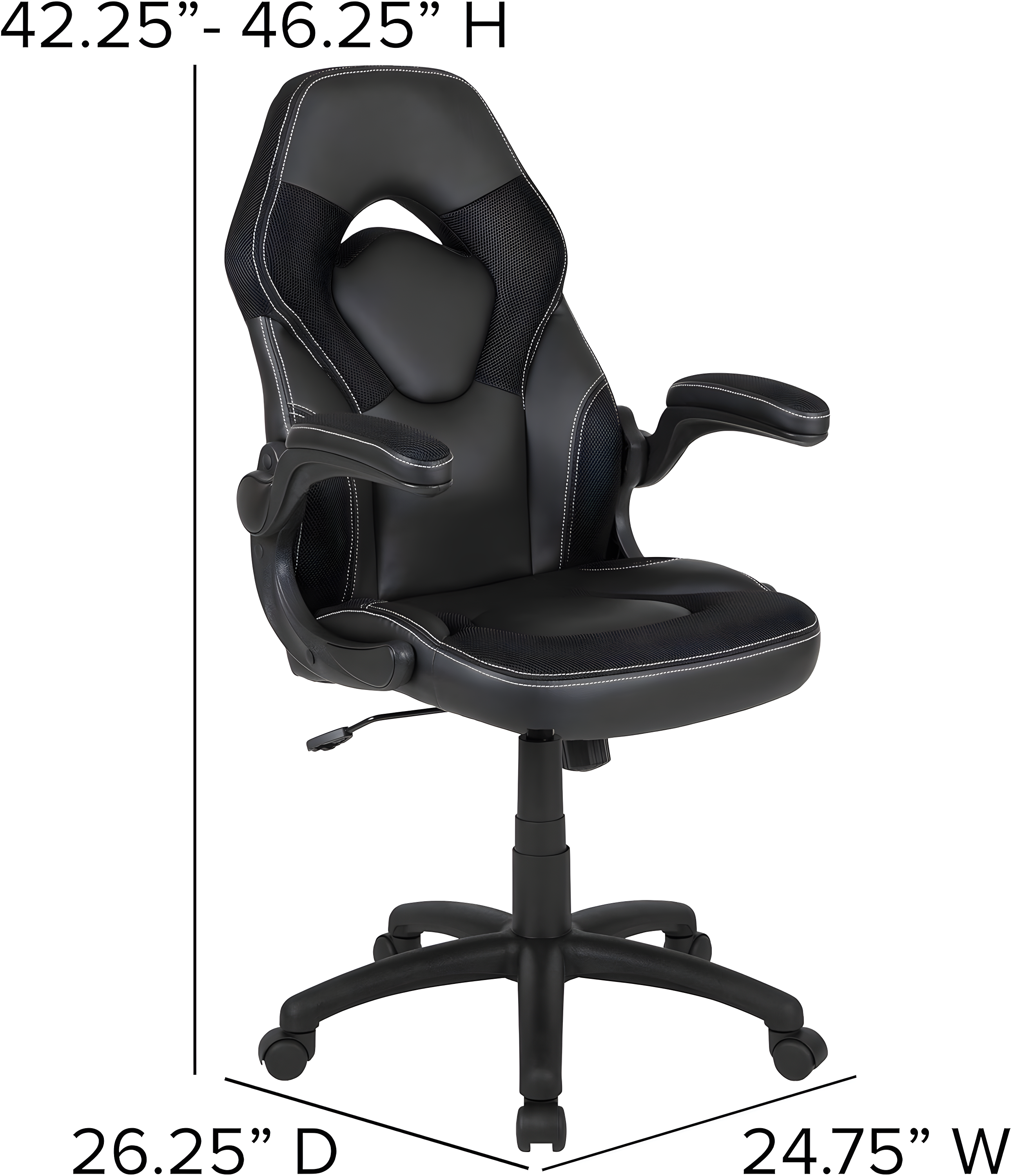 Flash Furniture X10 Gaming Chair, Racing Style Ergonomic Office Chair, Height Adjustable Swivel Computer Chair with Flip-Up Arms, Black LeatherSoft