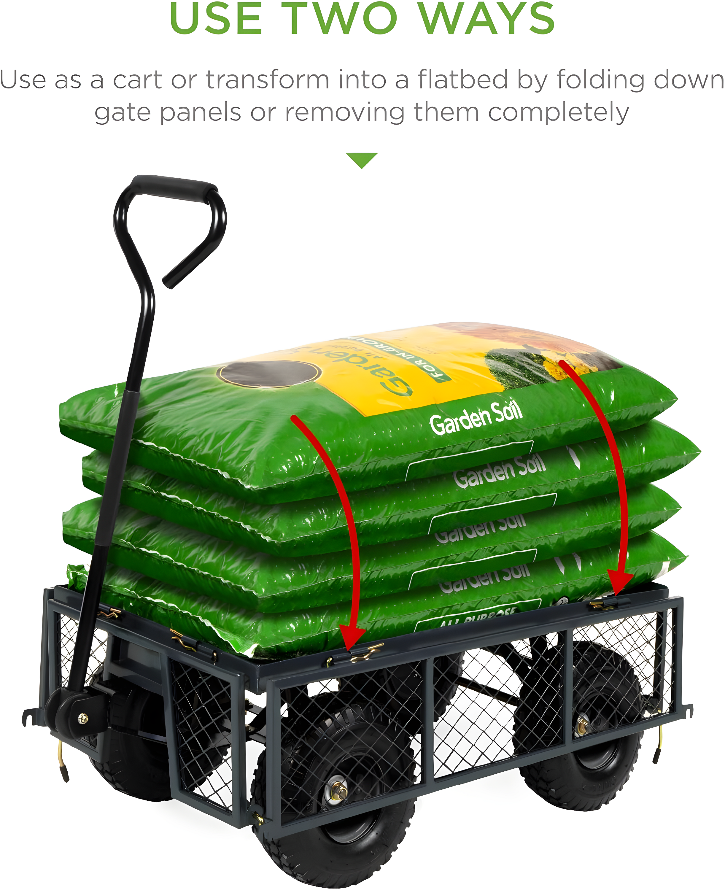 Best Choice Products Heavy-Duty Steel Garden Wagon Lawn Utility Cart w/ 400lb Capacity, Removable Sides, Handle - Gray