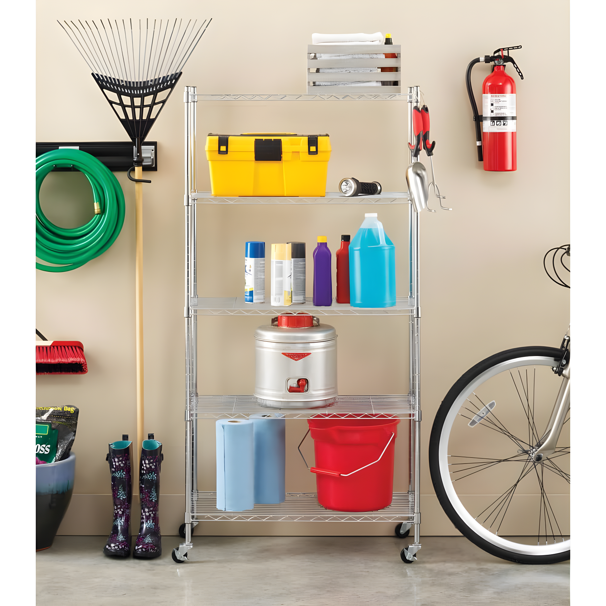 Whitmor Supreme 5-Tier Cart - Rolling Utility Organizer - Chrome - 14.25" x 30.125" x 60.375"