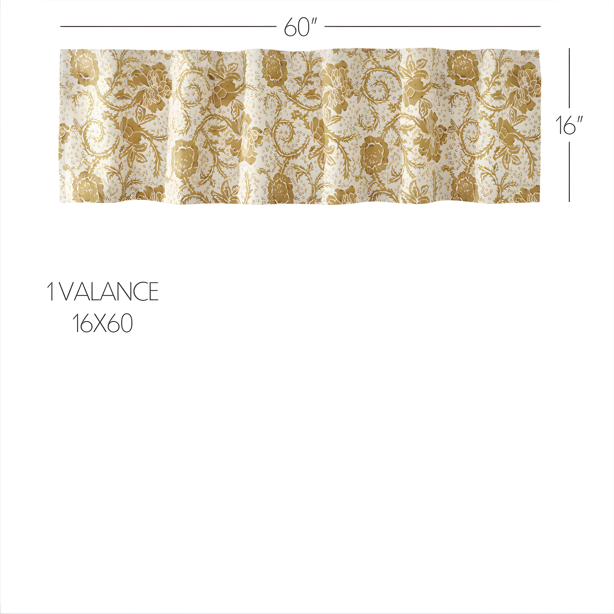VHC Brands Dorset, Farmhouse Window Valance Curtain, Floral, Gold, 16x60