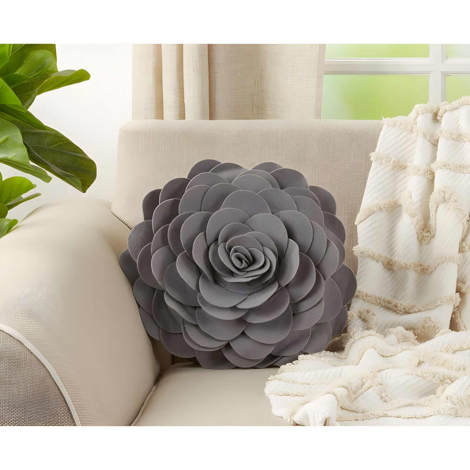 Flower Appliqued Felt Throw Pillow