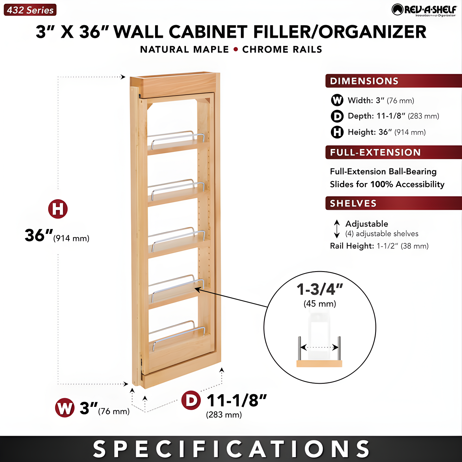 Rev-A-Shelf Rev-A-Shelf Pull Out Wall Filler Cabinet Wooden Organizer