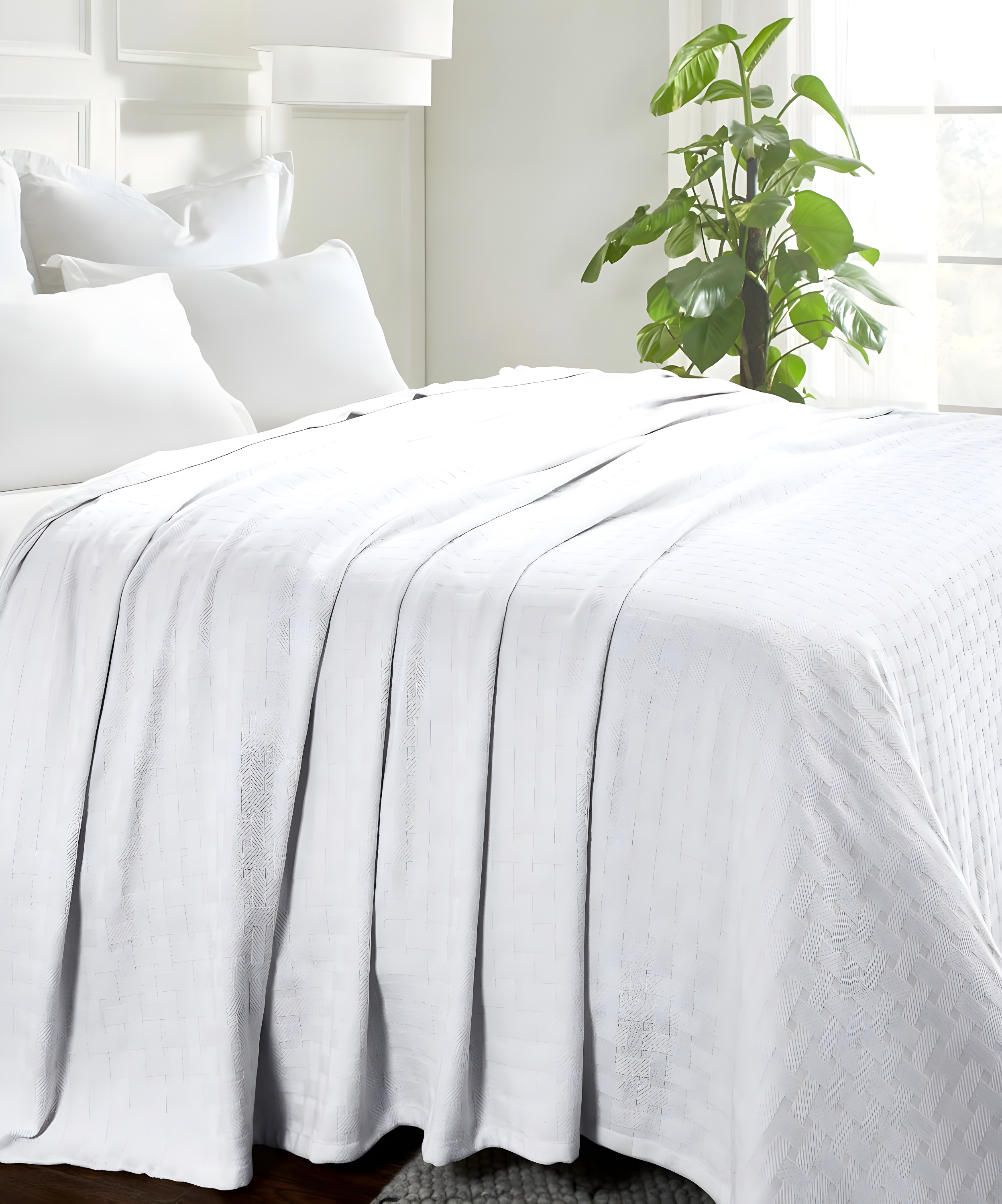Superior Basketweave All-Season Cotton Blanket, Throw (Non-Standard), White