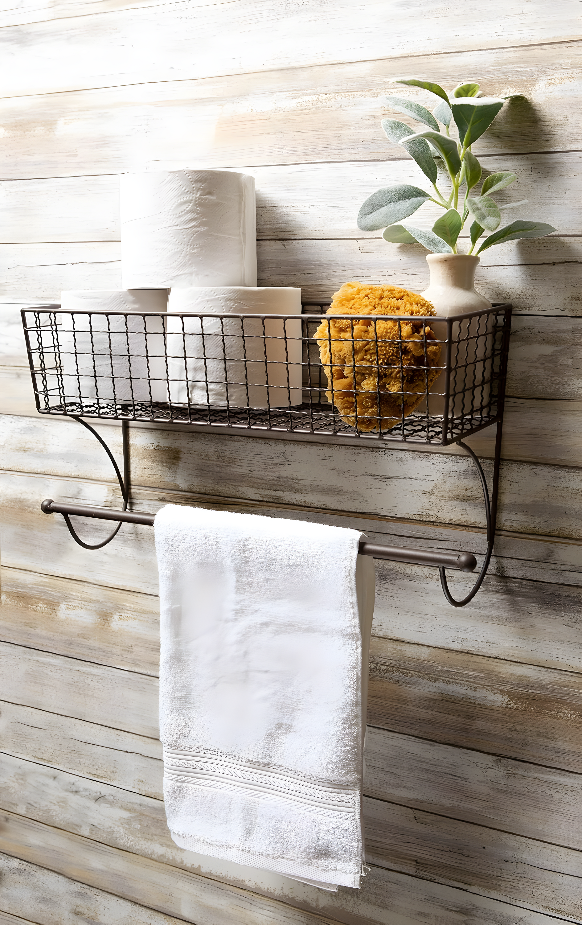 DII Rustic Farmhouse Bathroom Decor, Metal Storage, Large Towel Bar, Rustic