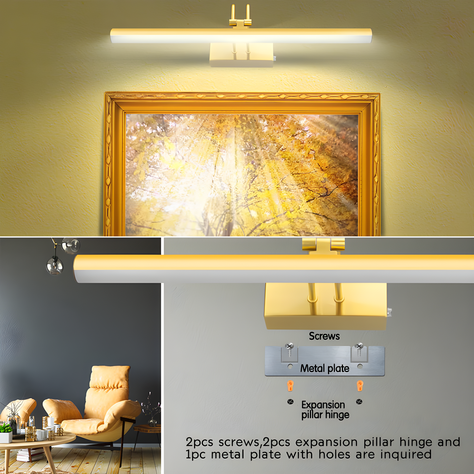 Picture Light,  Battery Operated Picture Lights For Paintings,Metal Remote Control Display Art Light With Timer And Dimmable For Wall Painting,Frame, Portrait, Dartboard-Brass