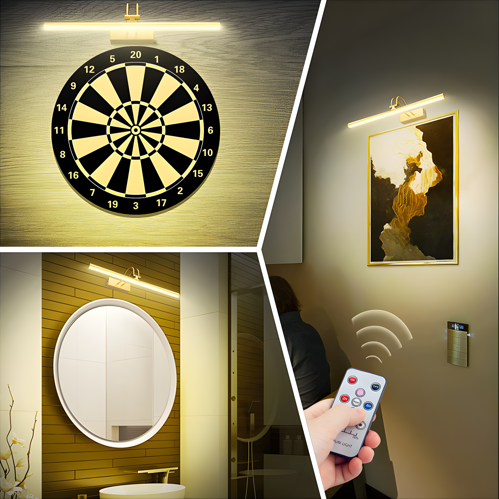 Picture Light,  Battery Operated Picture Lights For Paintings,Metal Remote Control Display Art Light With Timer And Dimmable For Wall Painting,Frame, Portrait, Dartboard-Brass