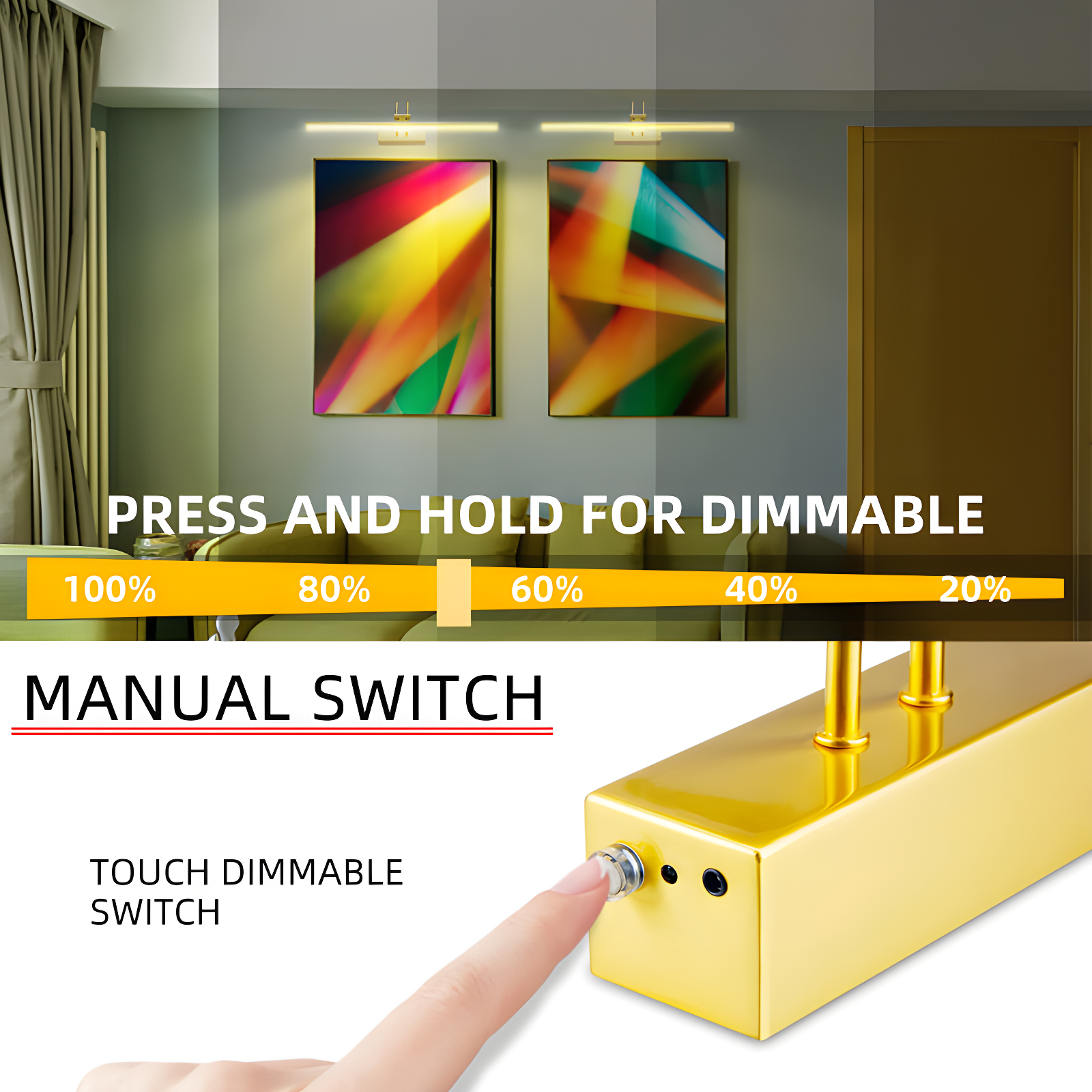 Picture Light,  Battery Operated Picture Lights For Paintings,Metal Remote Control Display Art Light With Timer And Dimmable For Wall Painting,Frame, Portrait, Dartboard-Brass