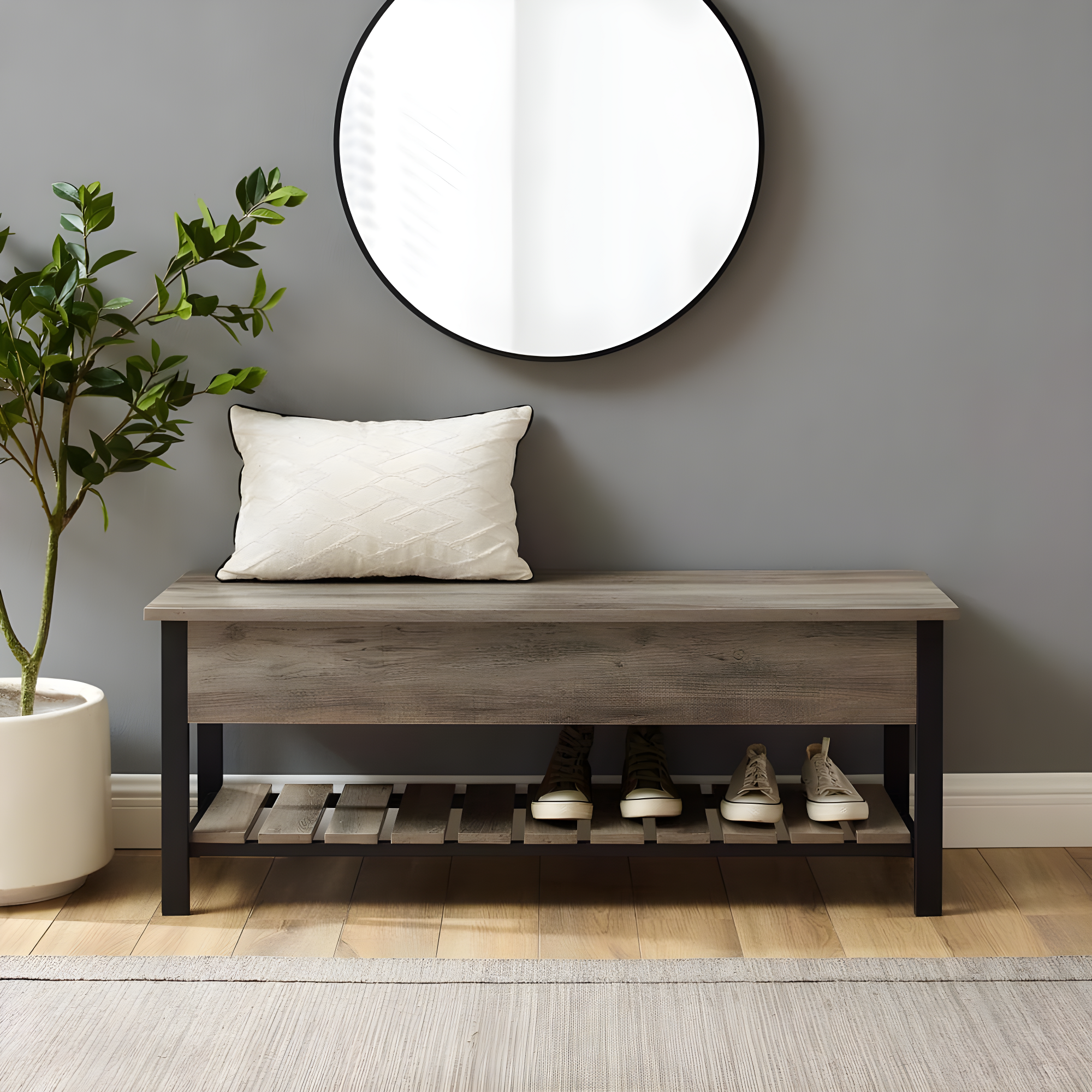 Walker Edison Storage Bench, Grey Wash