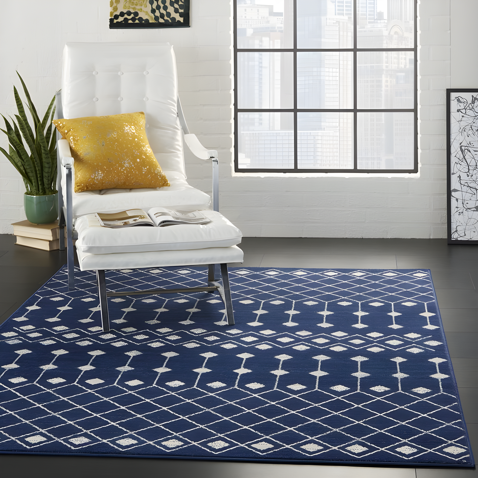 Nourison Grafix GRF37 Navy/White Indoor Area Rug - 6' x 9'