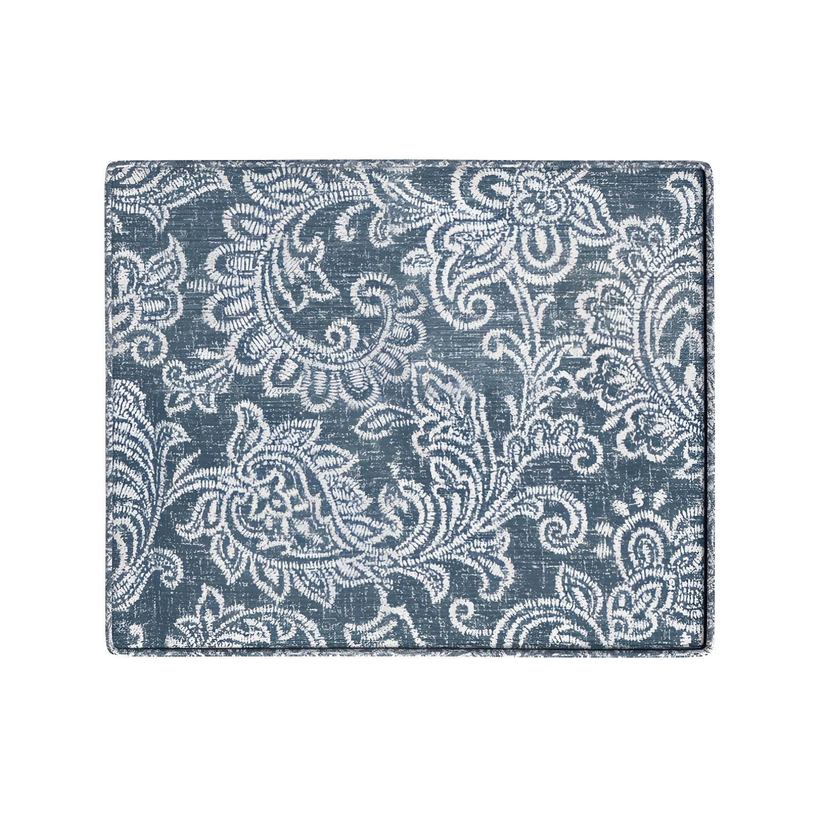 Medium Storage Ottoman Denim - HomePop: Upholstered Footstool, Botanical Pattern, Hardwood Frame