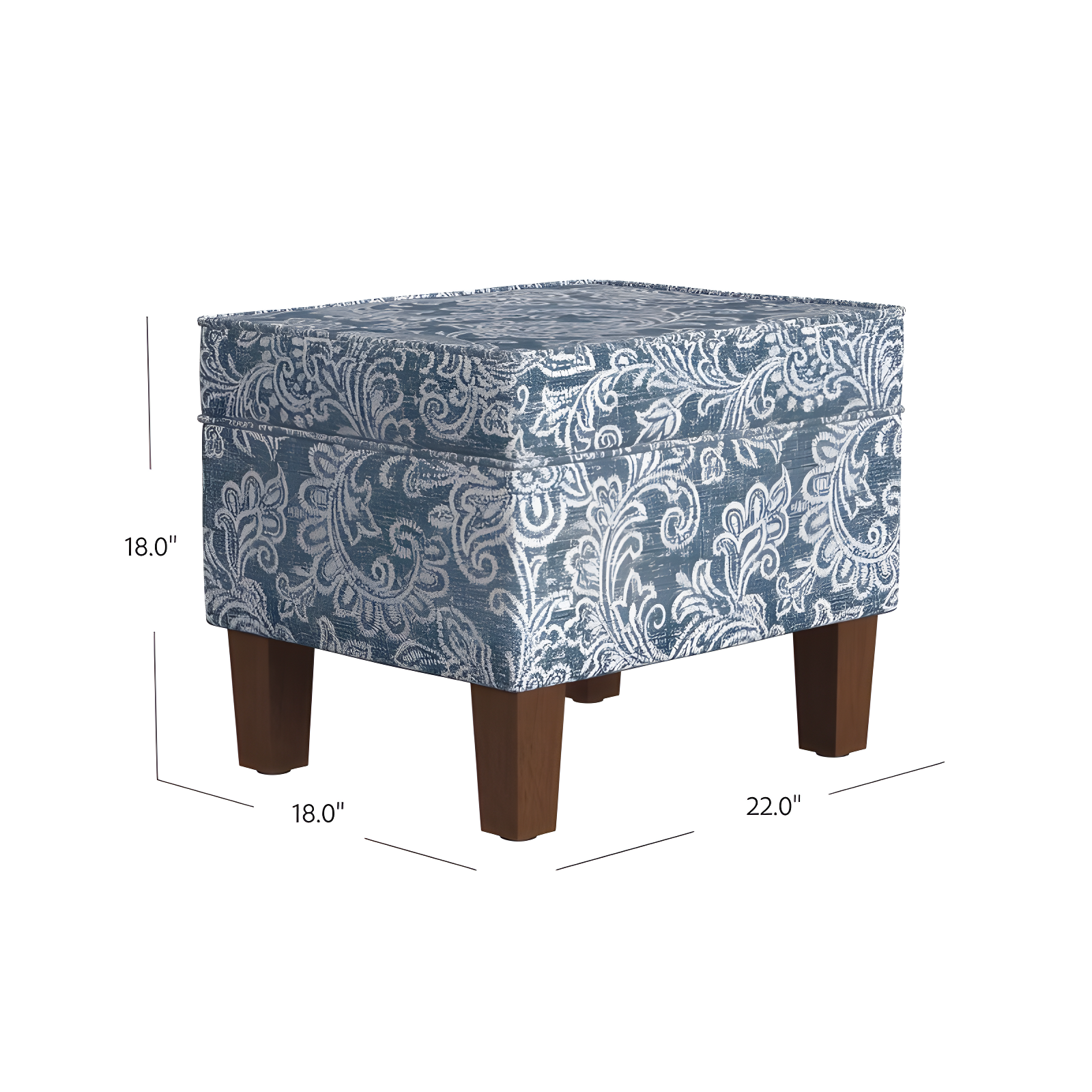 Medium Storage Ottoman Denim - HomePop: Upholstered Footstool, Botanical Pattern, Hardwood Frame