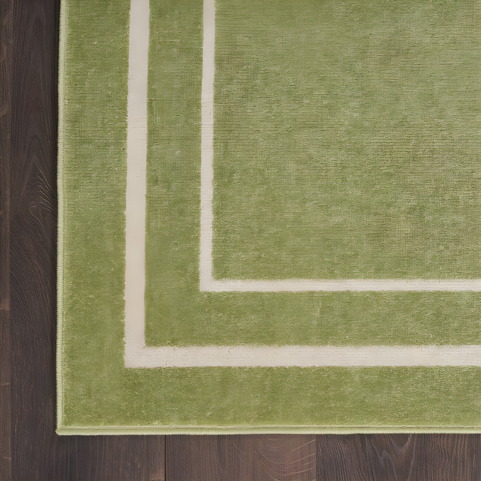 Nourison Essentials Solid Bordered Low Pile Indoor Outdoor Area Rug 5' x 7' Green Ivory