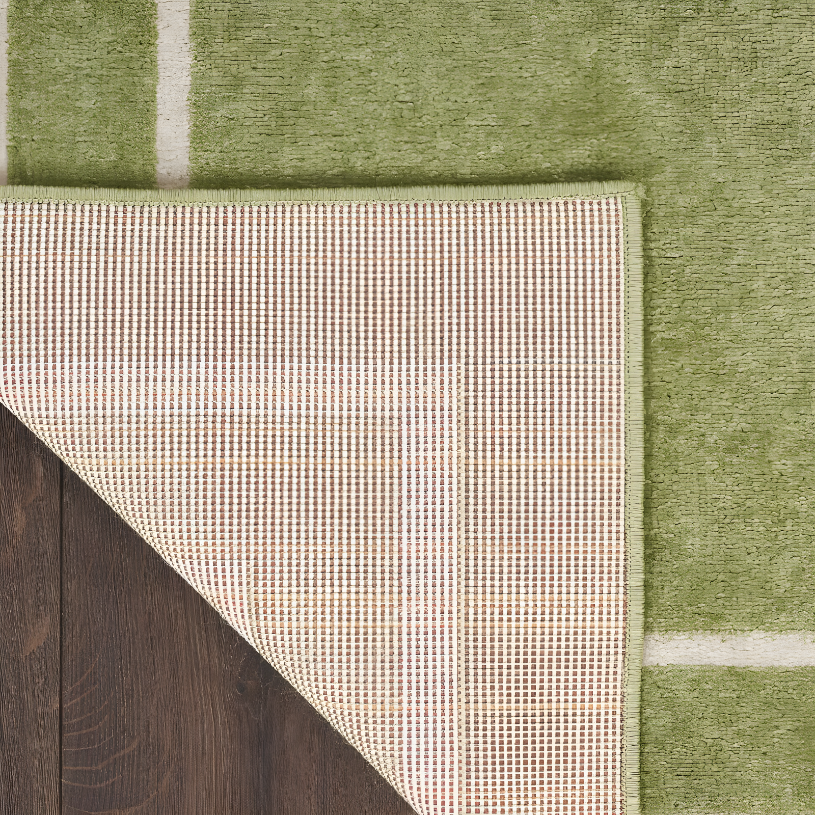 Nourison Essentials Solid Bordered Low Pile Indoor Outdoor Area Rug 5' x 7' Green Ivory