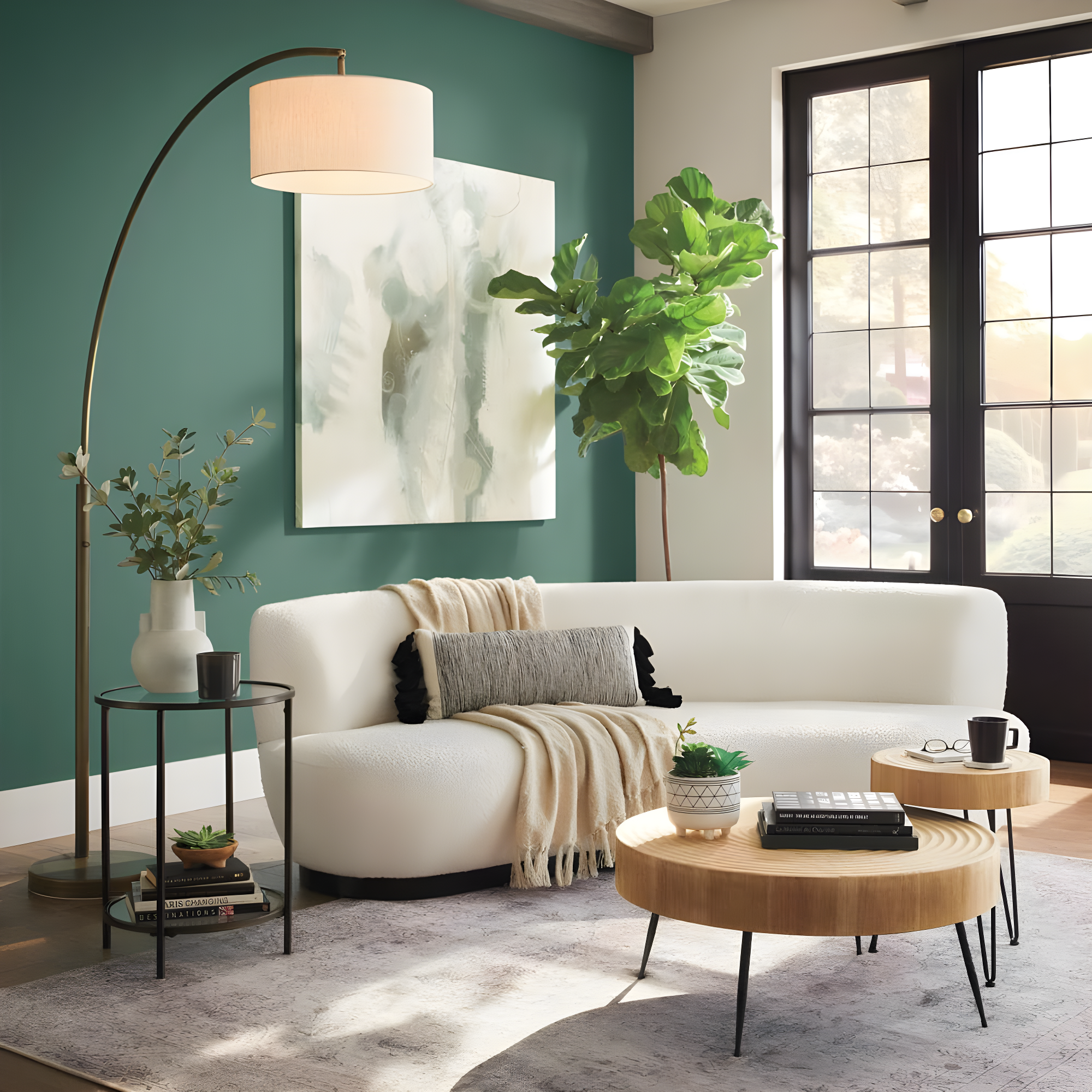 COZAYH 2-Piece Modern Farmhouse Living Room Coffee Table Set, Nesting Table Round Natural Finish with Handcrafted Wood, Ring Pattern