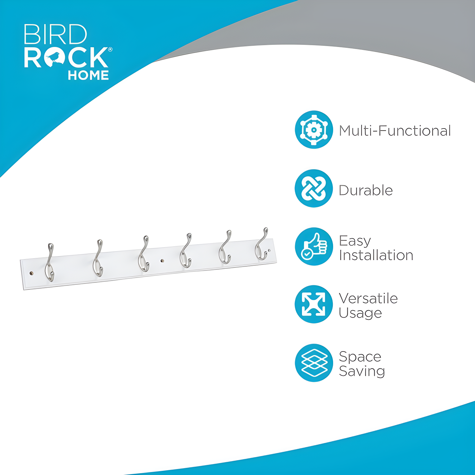 Wall 6 - Hook Wall Mounted Coat Rack
