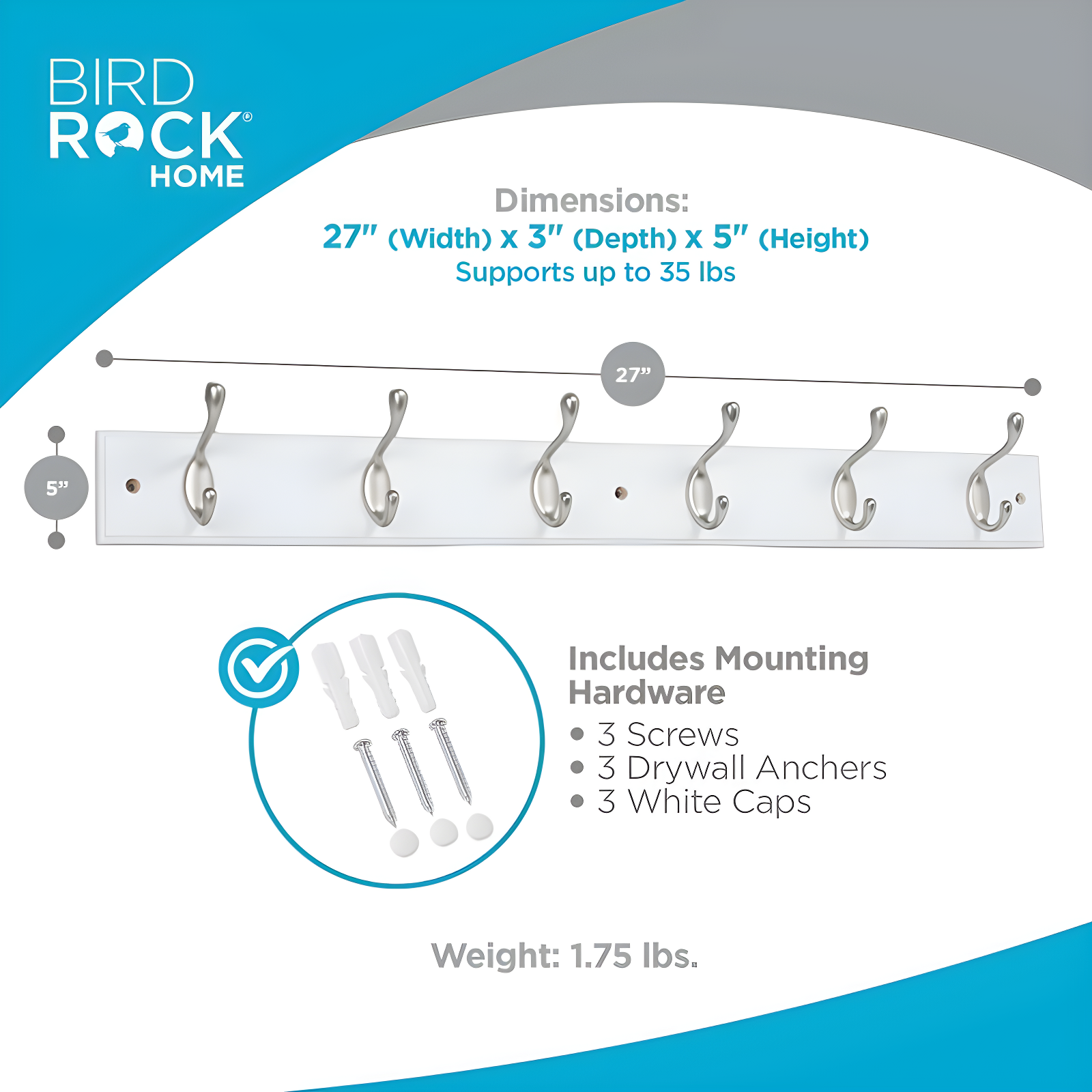 Wall 6 - Hook Wall Mounted Coat Rack
