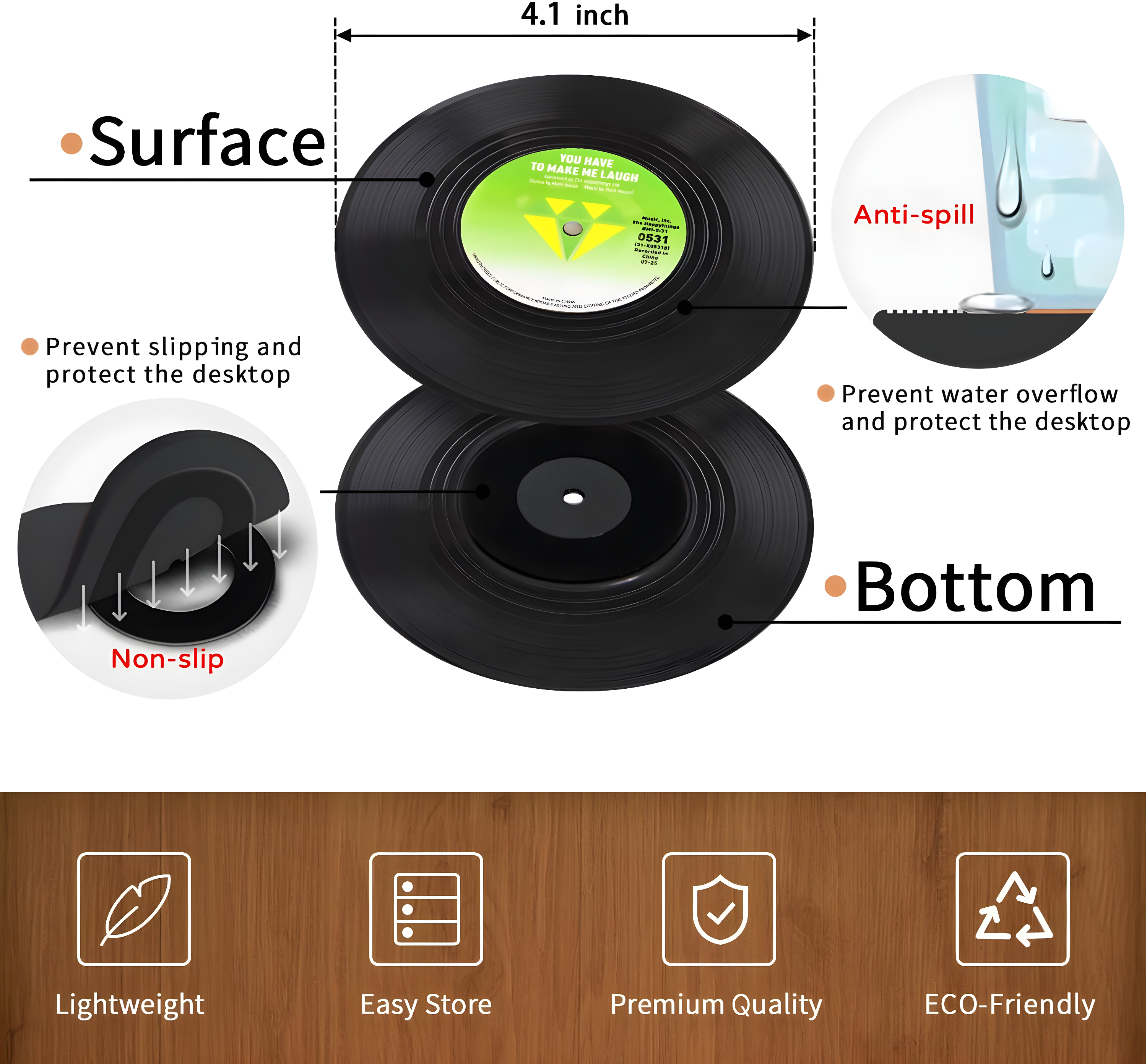 Funny Retro Record Coasters for Drinks with Vinyl Player Holder for Music Lovers,Set of 6 Conversation Piece Sayings Drink Coaster,Housewarming Hostess Wedding Registry Gift Ideas