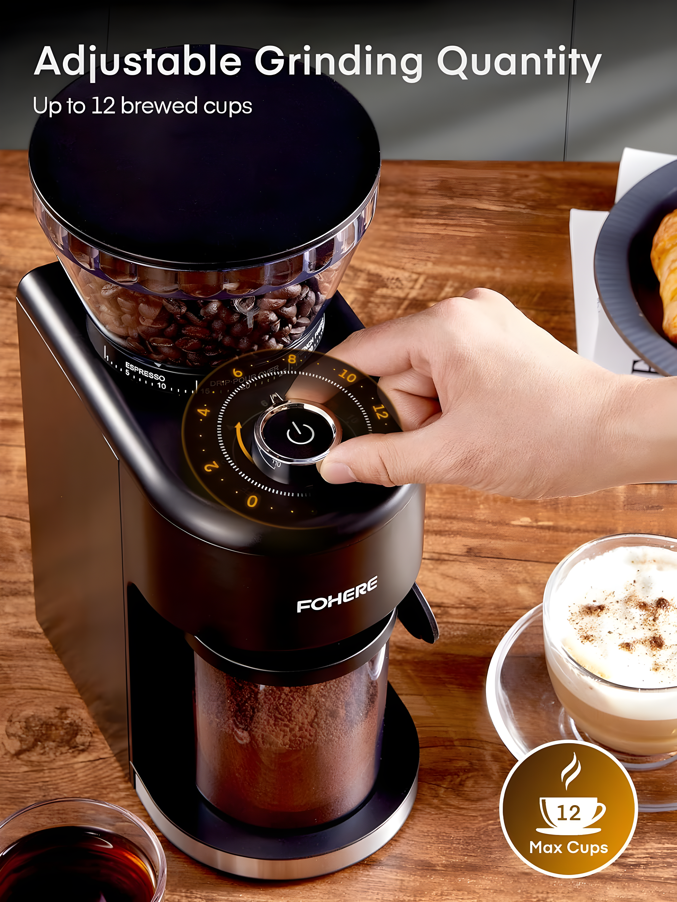 Anti-Static ABS Plastic Electric Coffee Grinder,  200W (AC 120V/60Hz) Motor, SUS420 Steel Conical Burr, 42dB Quiet Operation