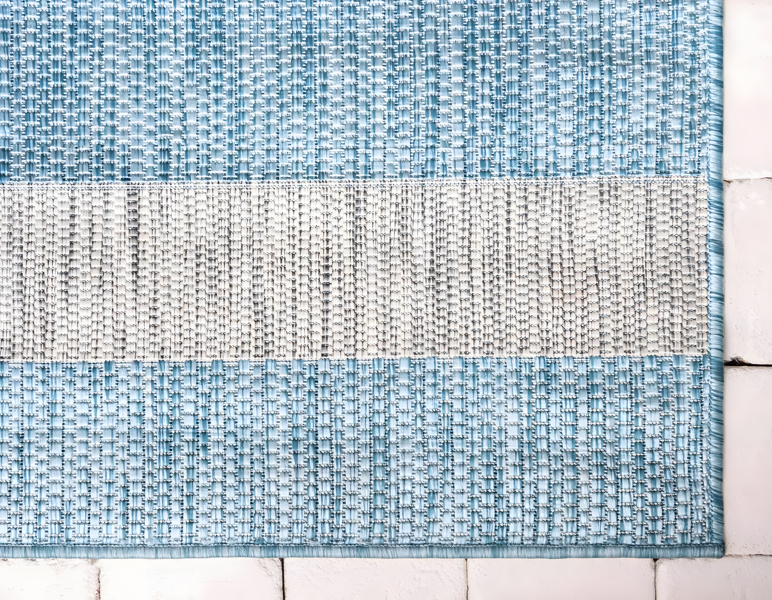 Unique Loom Outdoor Striped Collection Area Rug - Distressed Stripe (9' x 12' Rectangle Light Aqua/Gray)