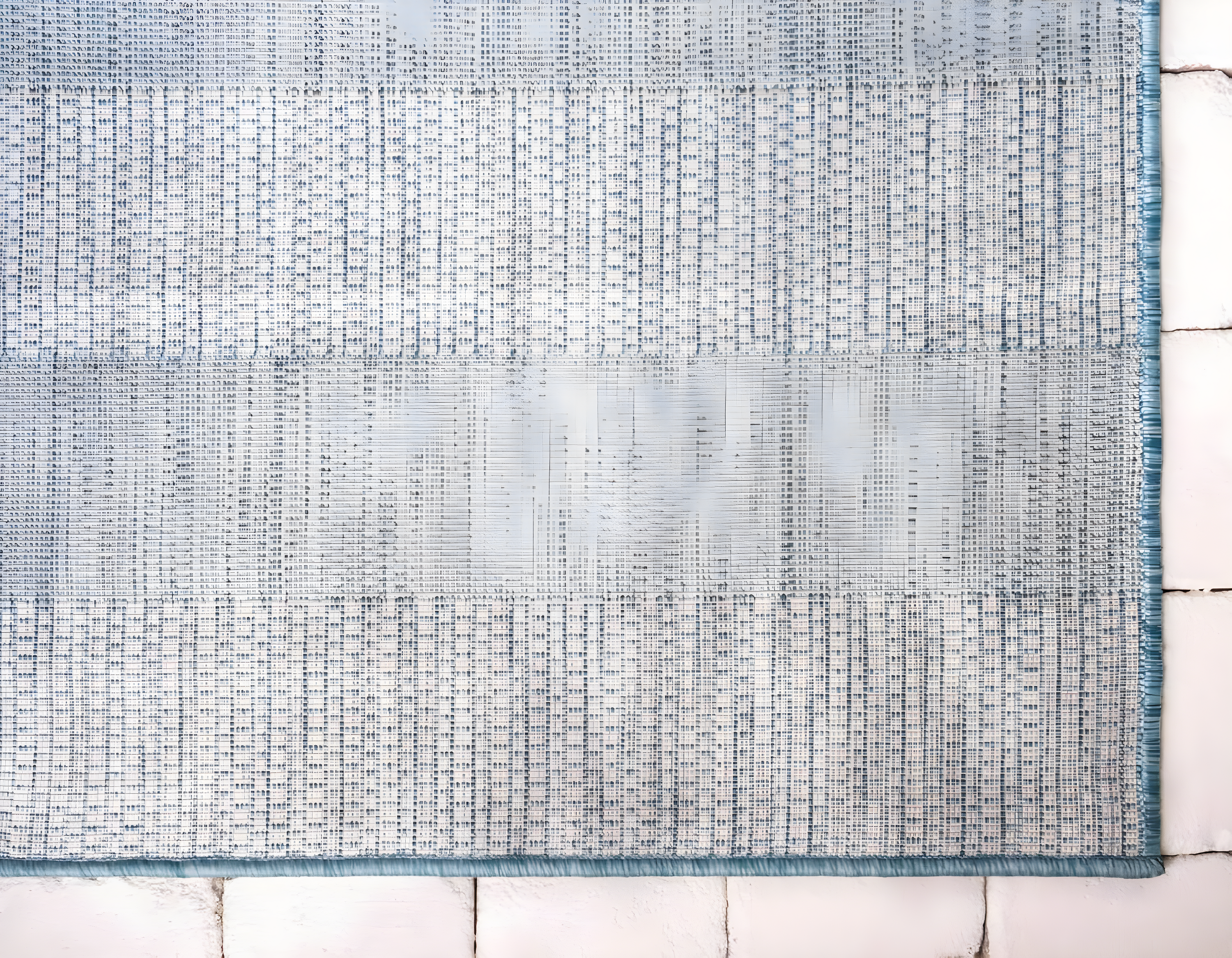 Unique Loom Outdoor Striped Collection Area Rug - Distressed Stripe (9' x 12' Rectangle Light Aqua/Gray)