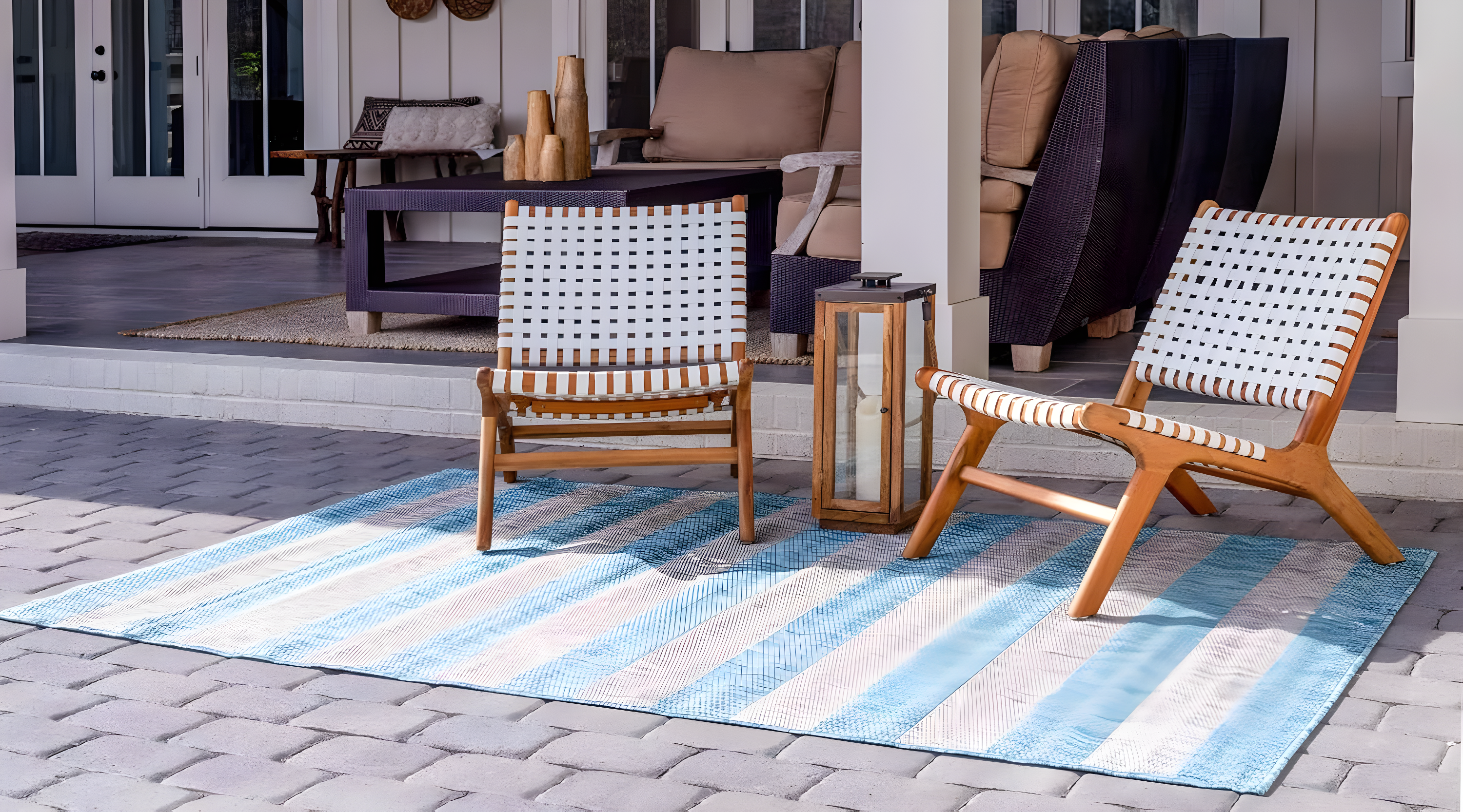 Unique Loom Outdoor Striped Collection Area Rug - Distressed Stripe (9' x 12' Rectangle Light Aqua/Gray)