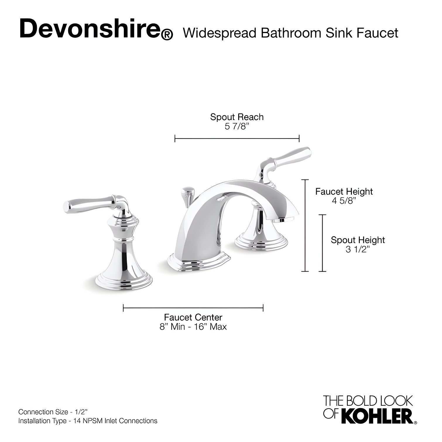 Kohler ® Devonshire ® Widespread Chrome Bathroom Sink Faucet