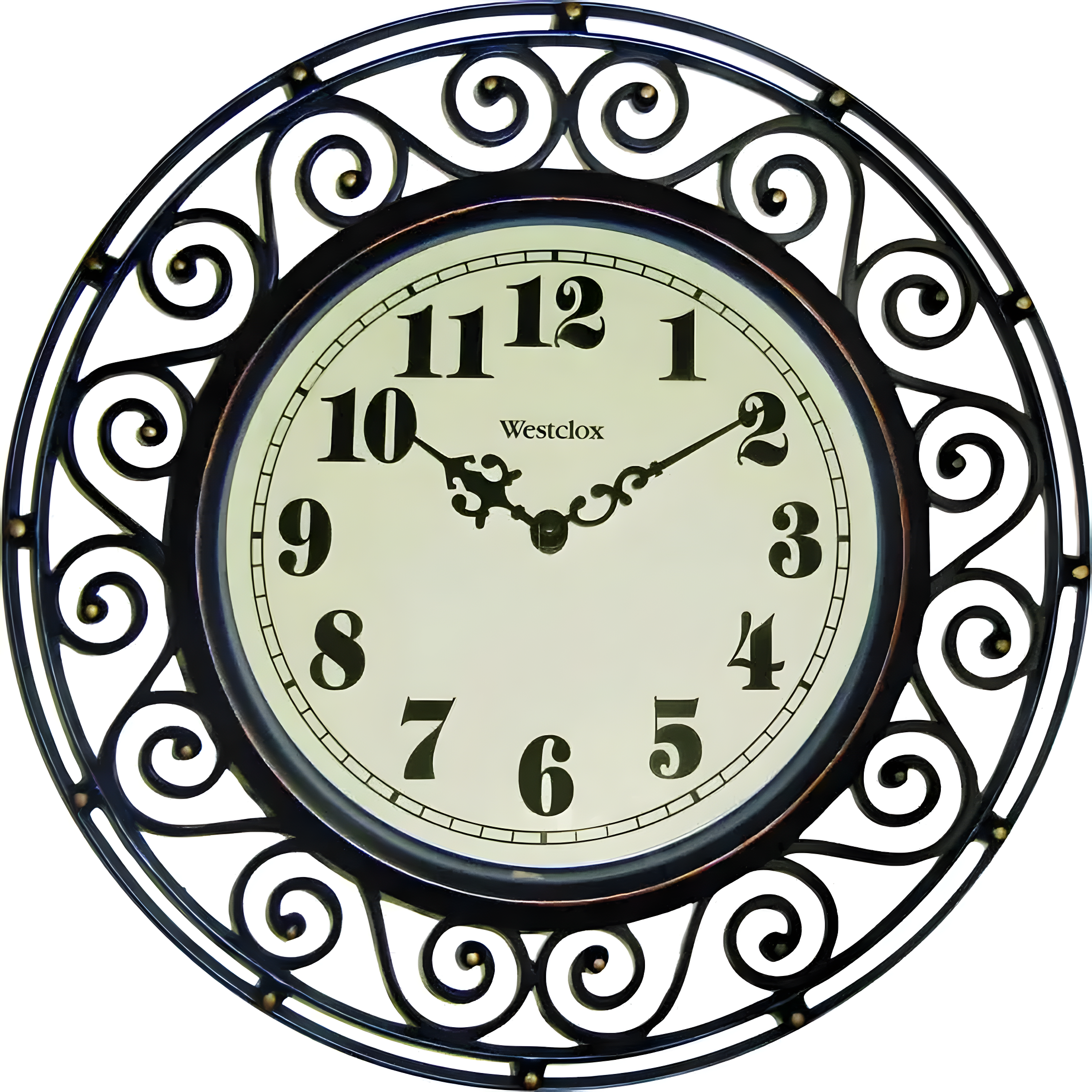 12" Wrought Iron Style Round Wall Clock Black/Bronze-Westclox: Vintage Design, Quartz Movement, Indoor Use