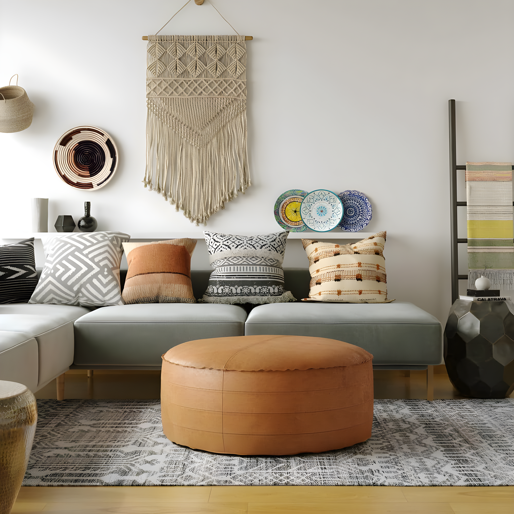 Simpli Home Brody Faux Leather Pouf