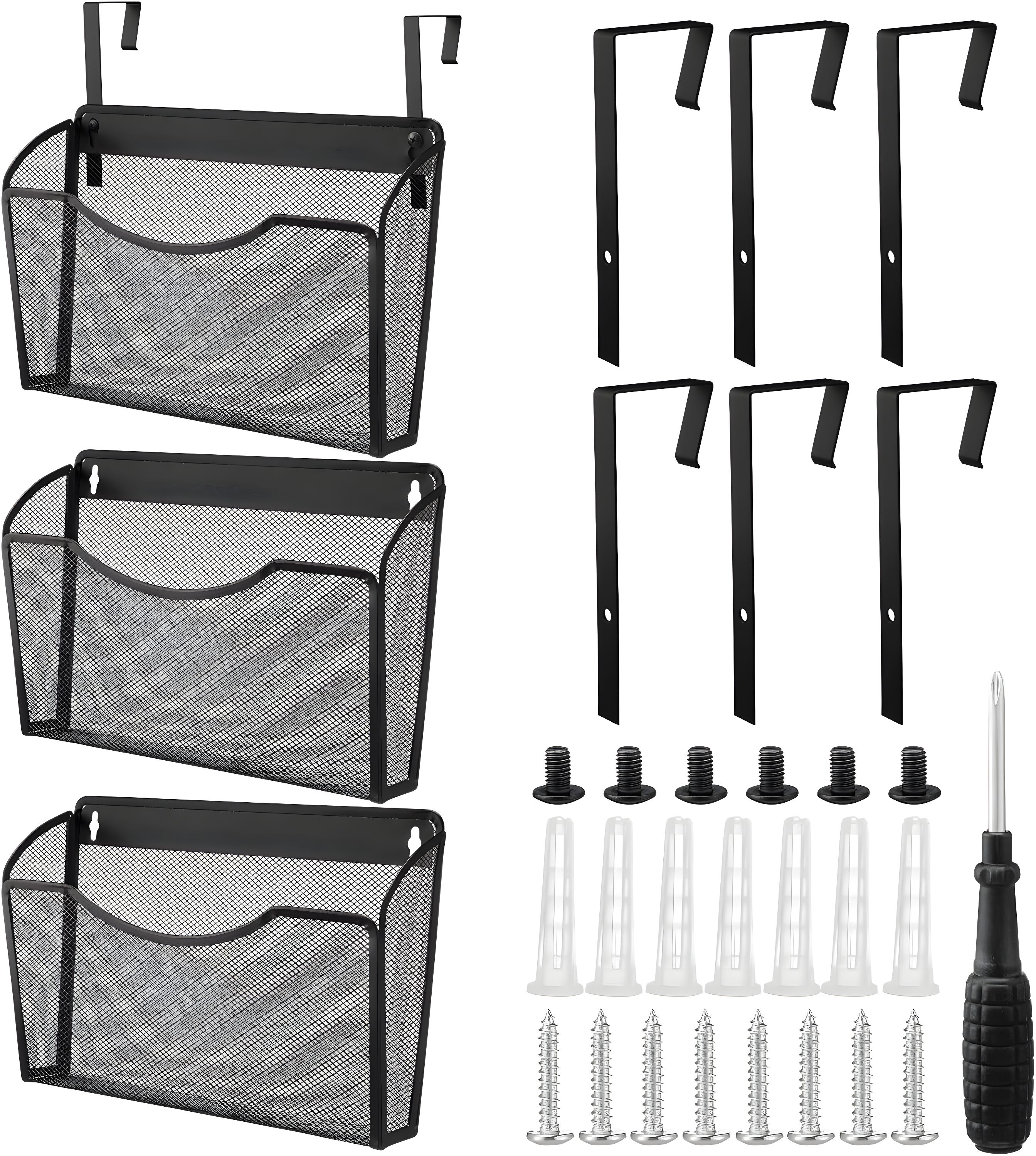 Mesh 3 Pack Wall Mounted File Holder Metal Hanging Vertical Wall File Pocket Organizer for Office and Home, Black