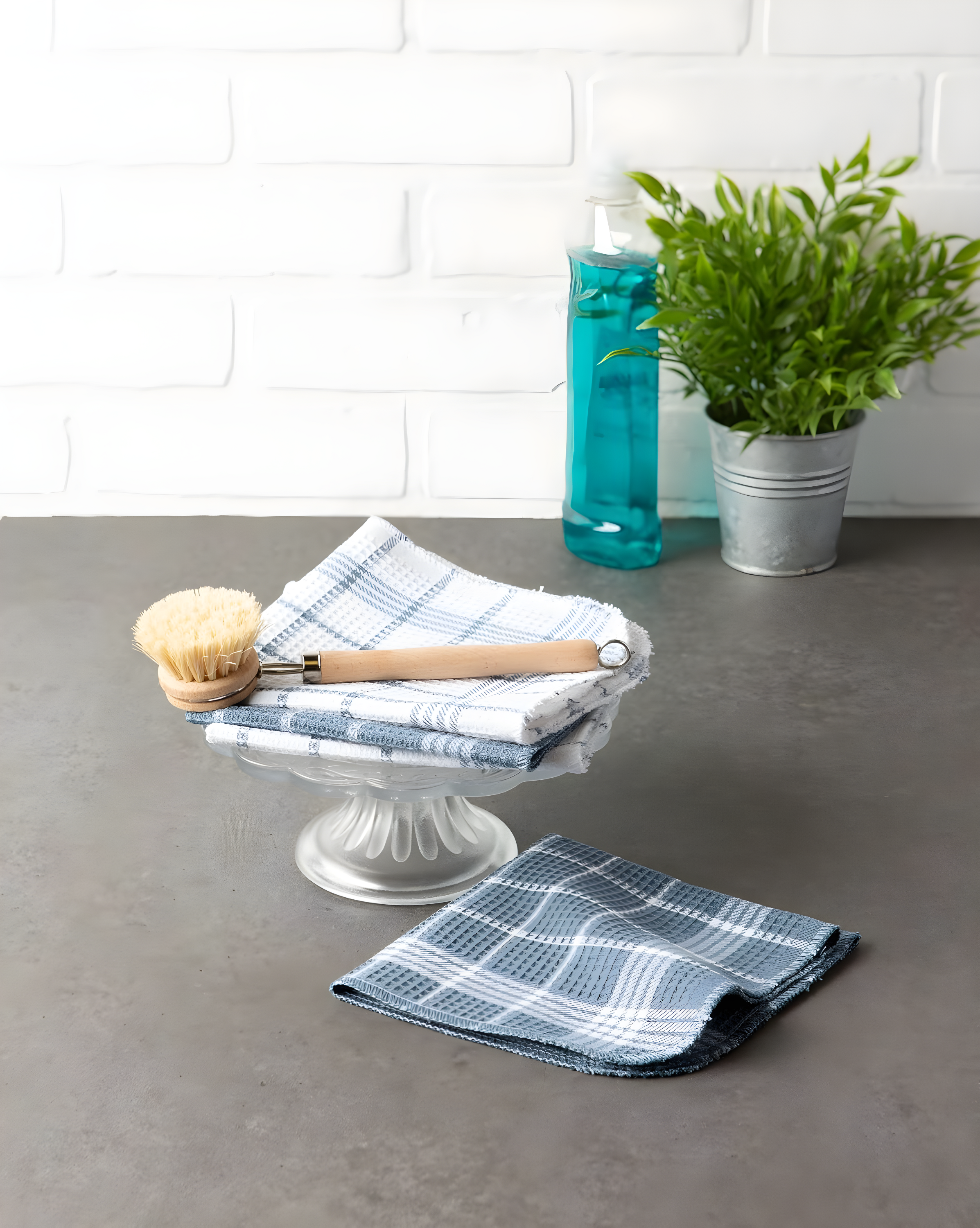 Design Imports Waffle Weave Cotton Plaid Waffle Dish Cloth Kitchen Towel (Set of 12)