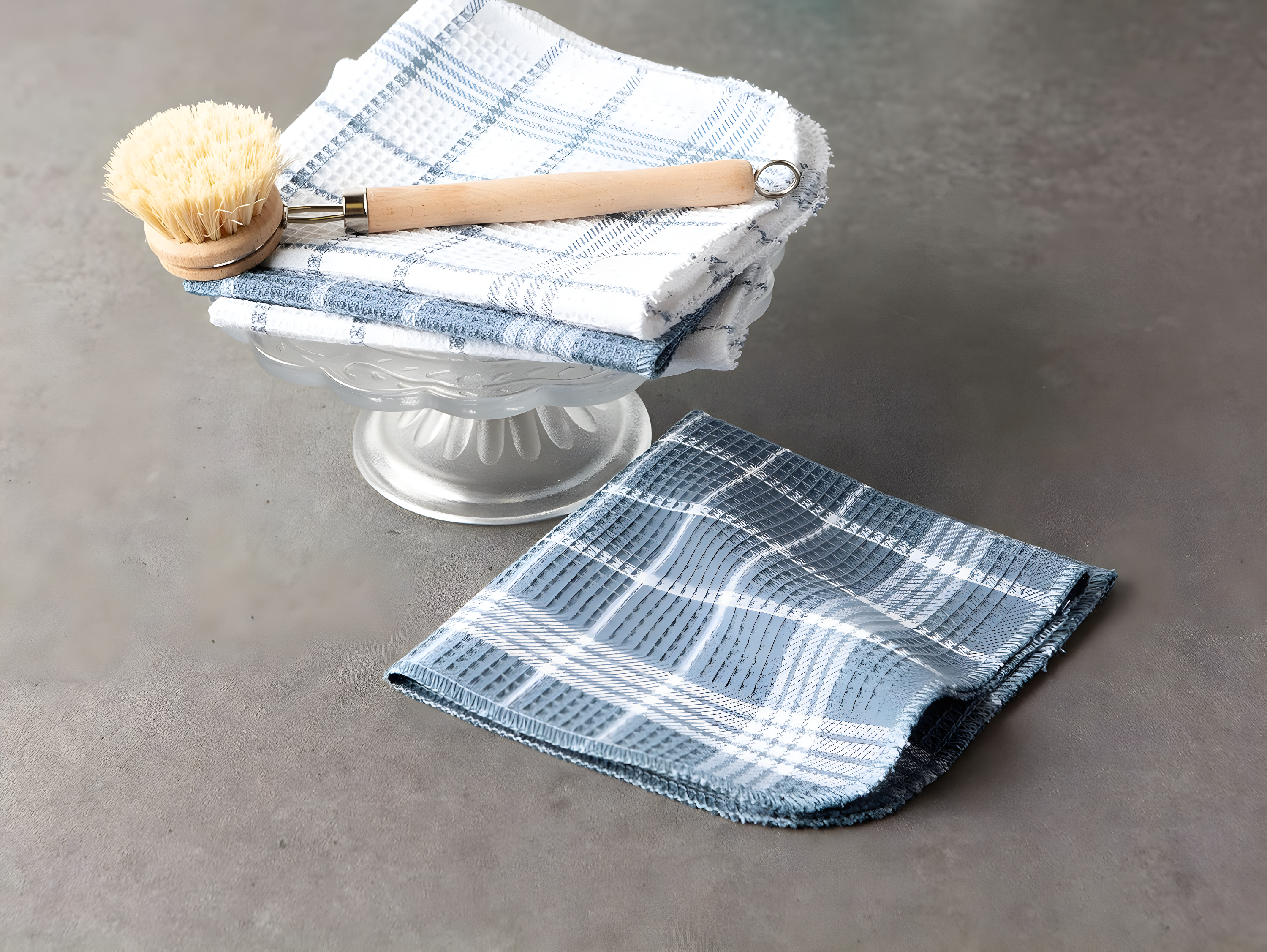 Design Imports Waffle Weave Cotton Plaid Waffle Dish Cloth Kitchen Towel (Set of 12)
