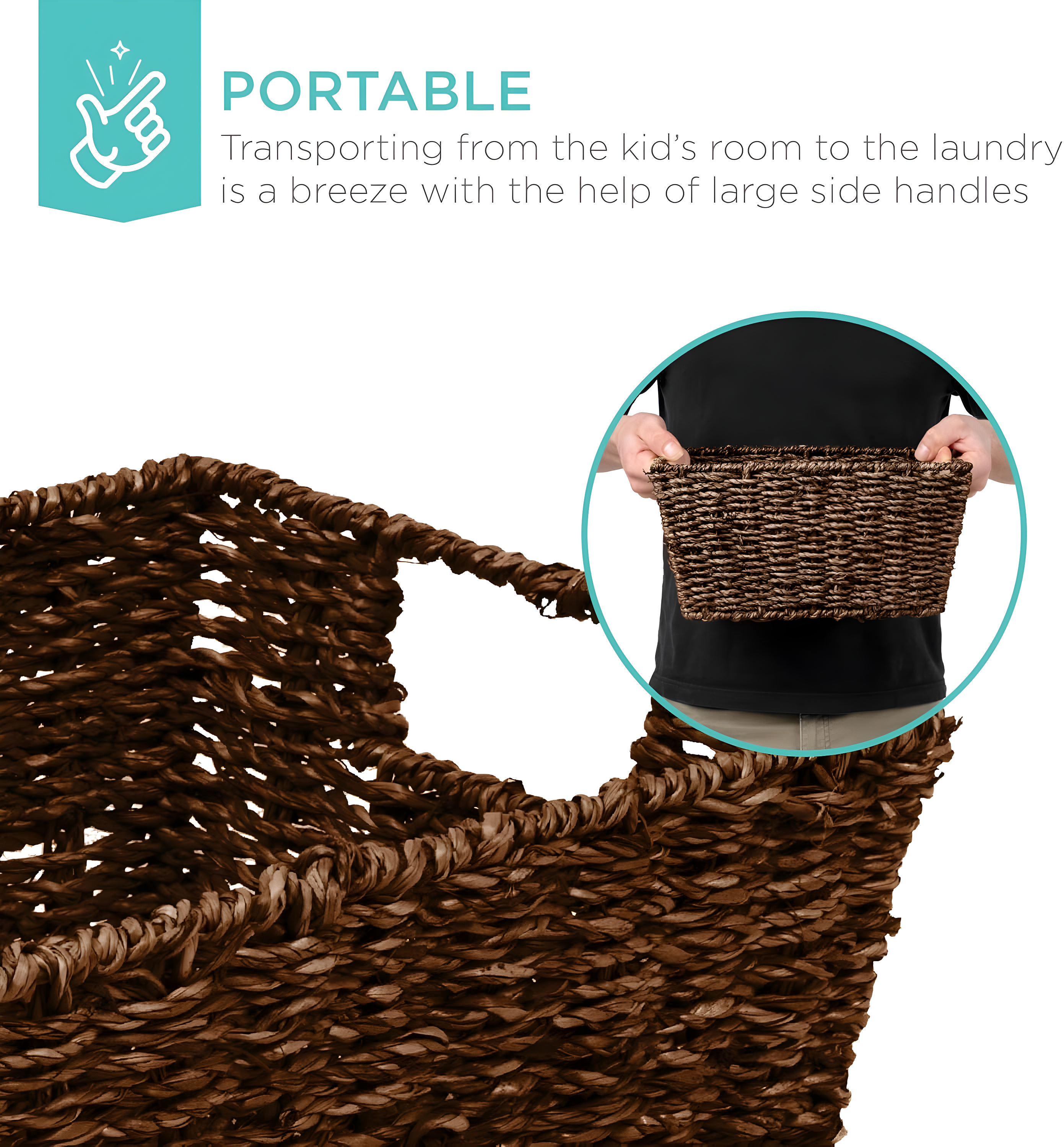 Rosecliff Heights 4 Multipurpose Stackable Seagrass Laundry Organizer Tote Baskets w/ Insert Handles