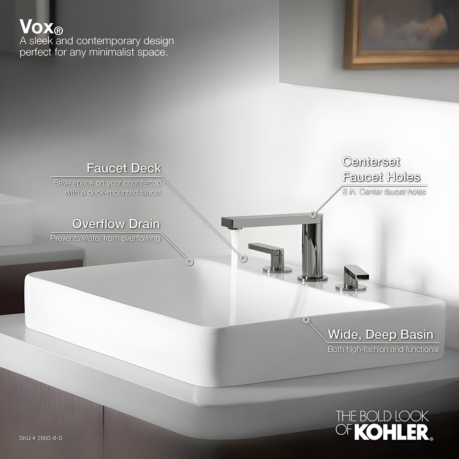 Vox® Vitreous China Rectangular Vessel Bathroom Sink with Overflow