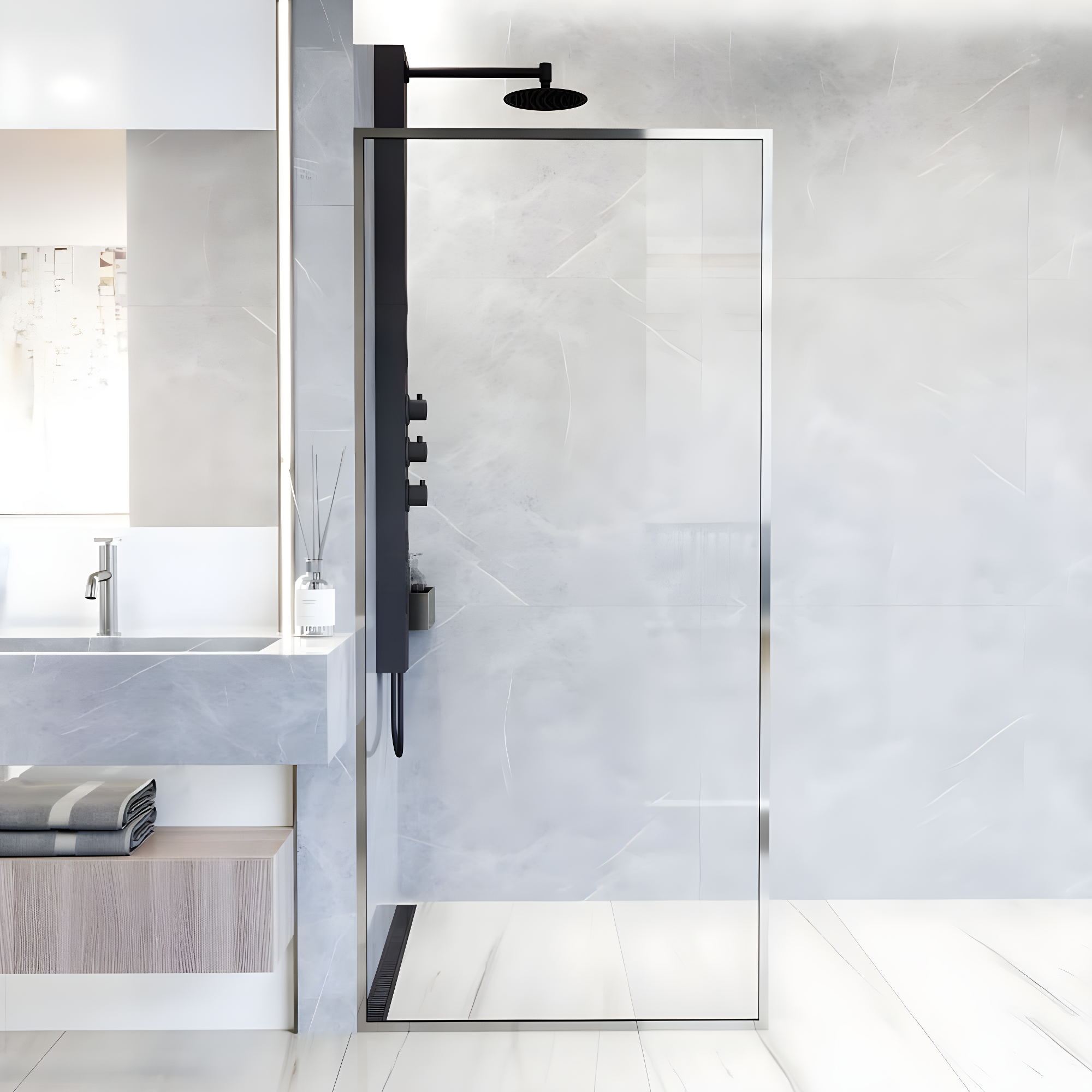 Meridian 34" W x 74" H Fixed Framed Shower Screen with 3/8" Glass