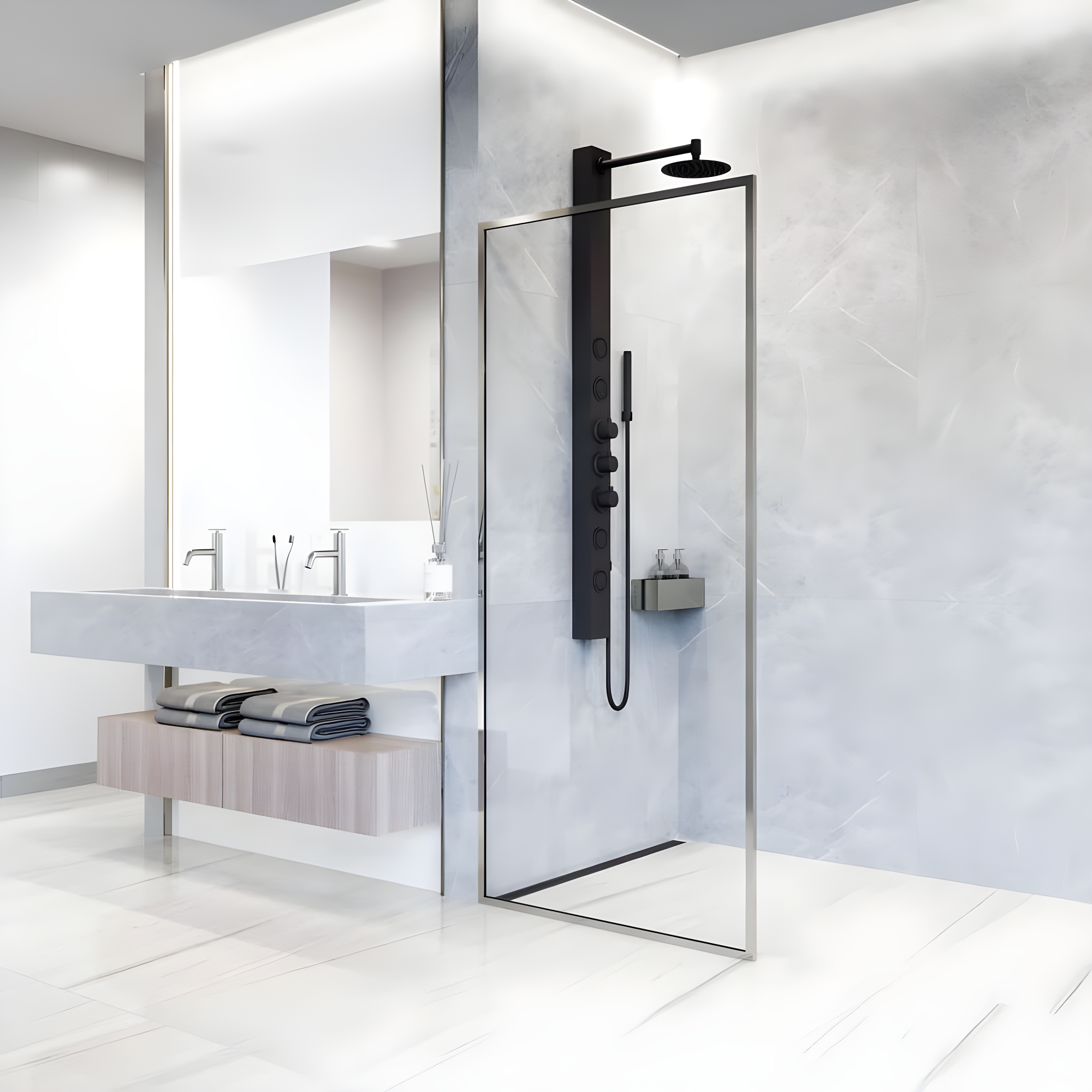 Meridian 34" W x 74" H Fixed Framed Shower Screen with 3/8" Glass