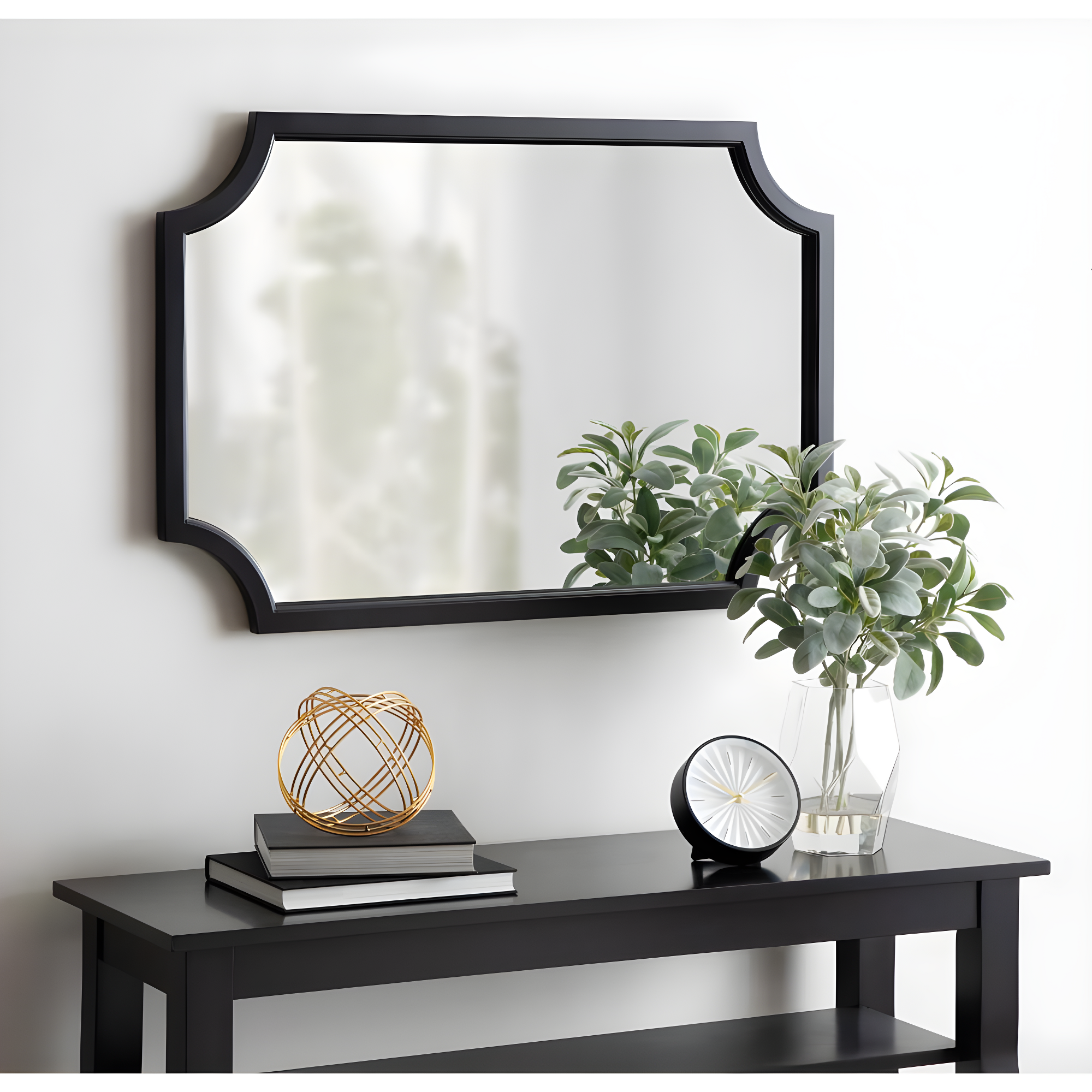 Kate and Laurel 24" x 36" Hogan Framed Scallop Wall Mirror Black : Modern Style, MDF Frame, No Assembly Required