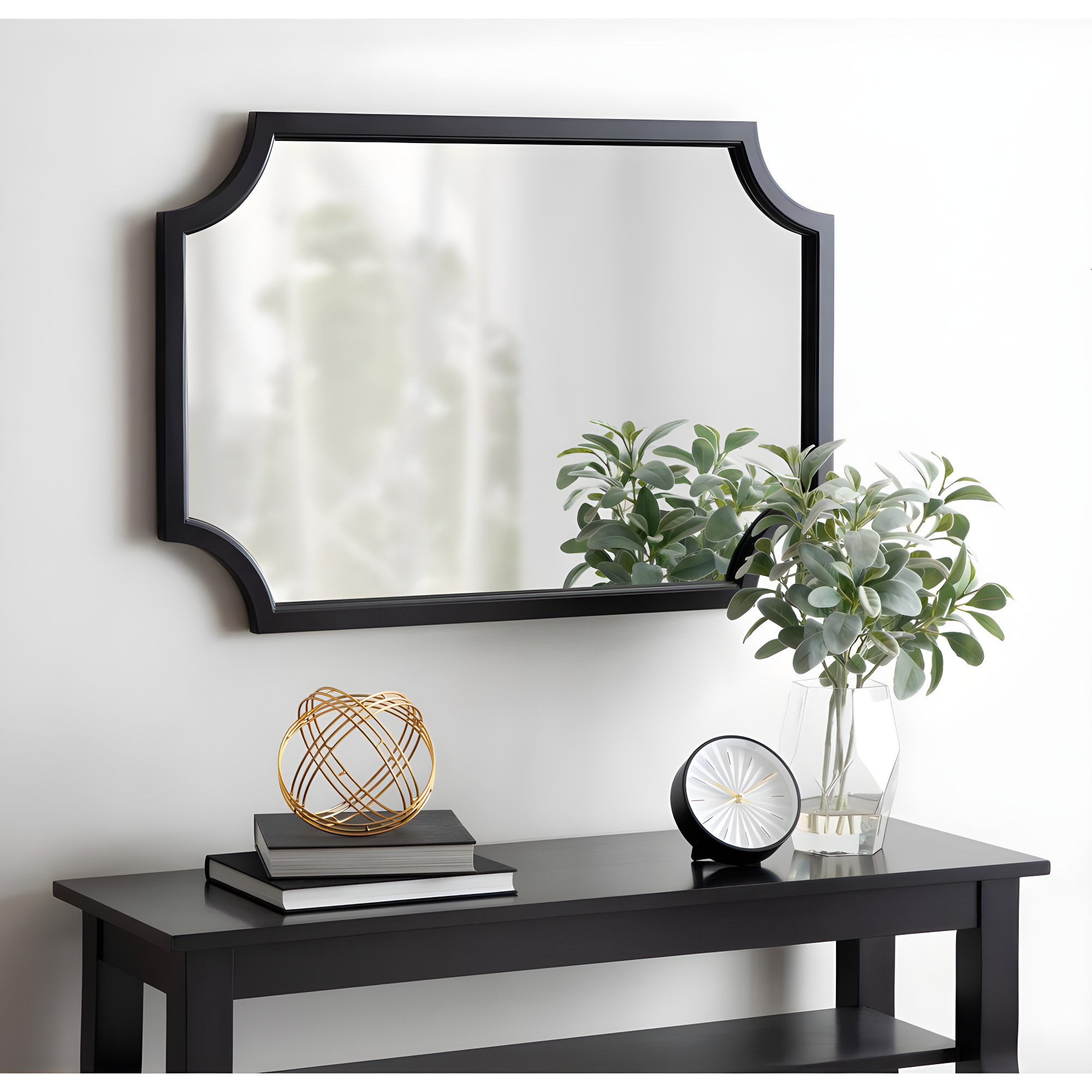 Kate and Laurel 24" x 36" Hogan Framed Scallop Wall Mirror Black : Modern Style, MDF Frame, No Assembly Required