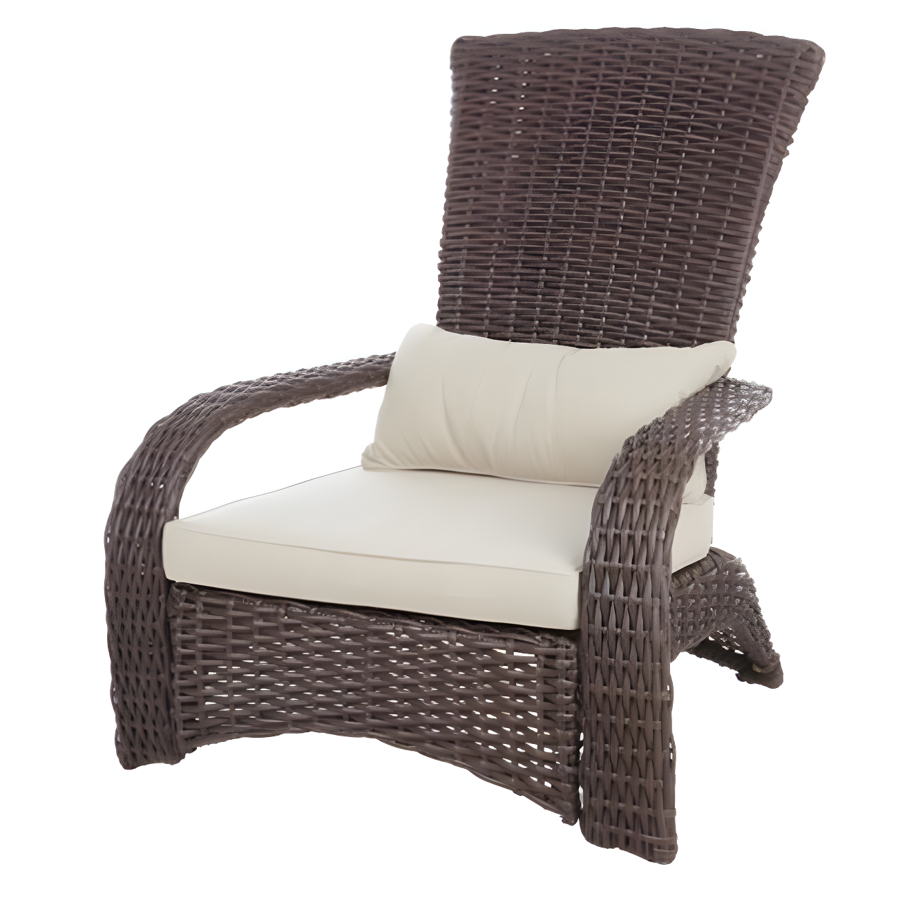 PatioSense Patio Sense Coconino Wicker Lounge Chair, Adirondack Style Includes 3" Thick Beige Cushion & Lumbar Pillow