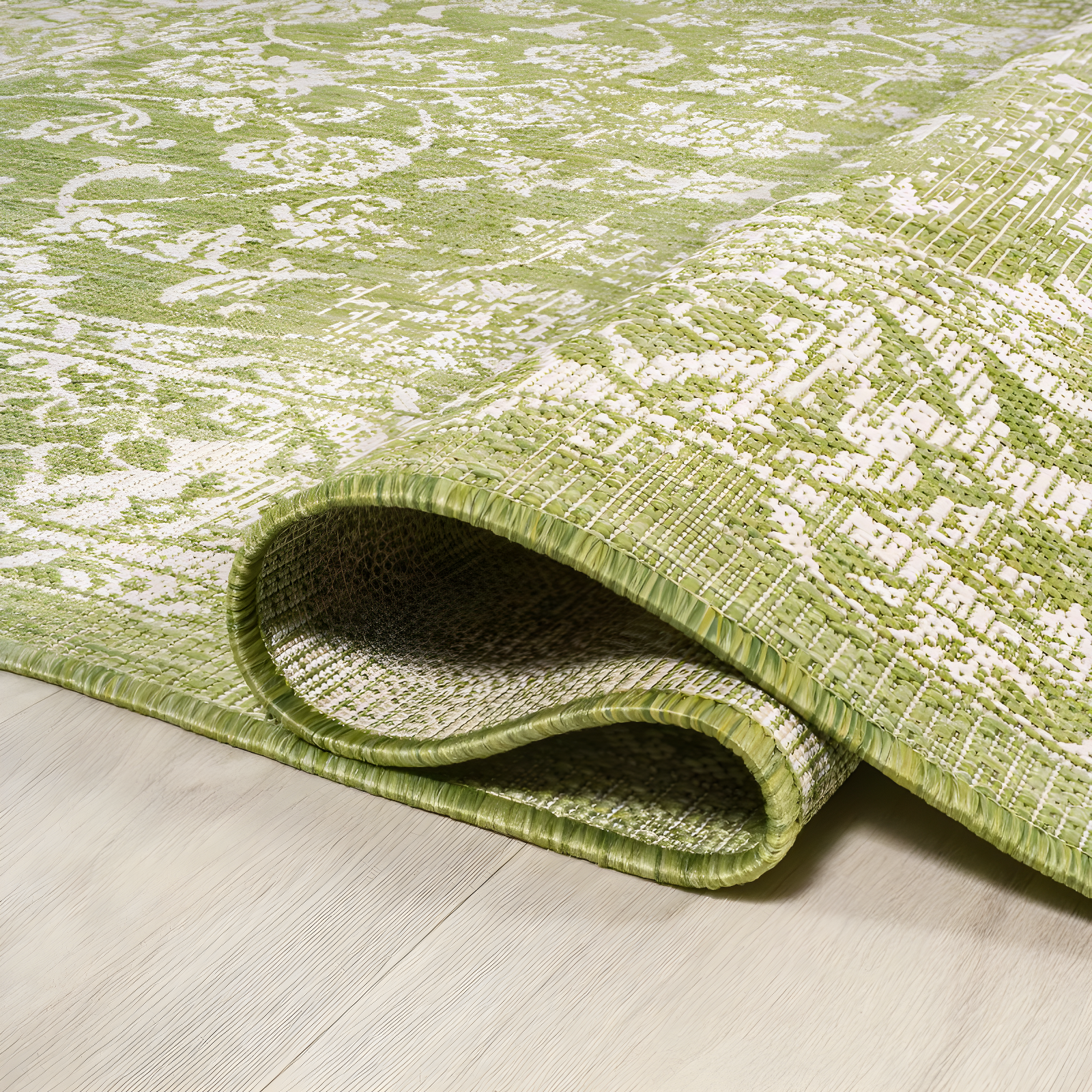 4' x 6' Tela Bohemian Styled Textured Weave Floral Indoor/Outdoor Area Rug, Green/Cream - JONATHAN Y