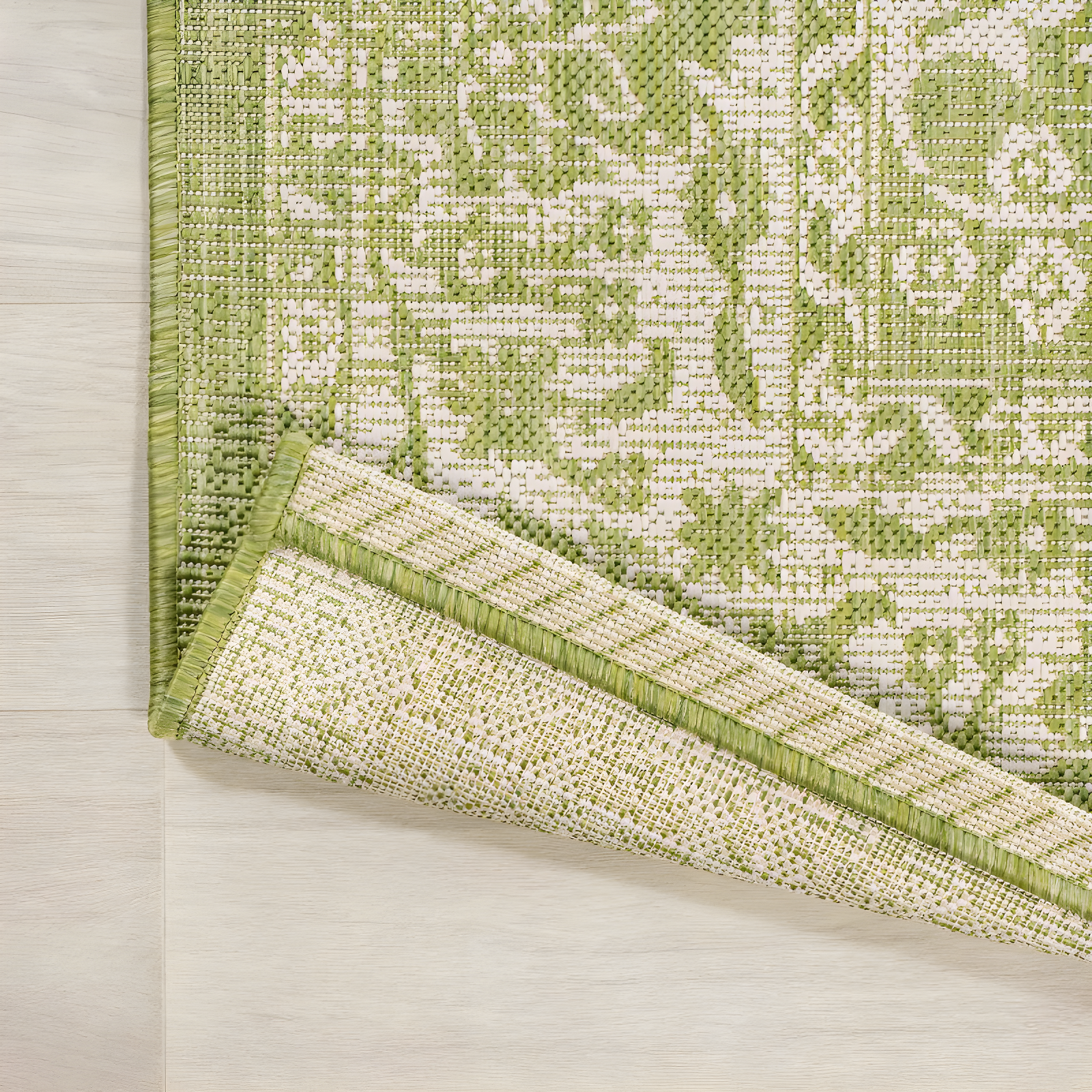 4' x 6' Tela Bohemian Styled Textured Weave Floral Indoor/Outdoor Area Rug, Green/Cream - JONATHAN Y