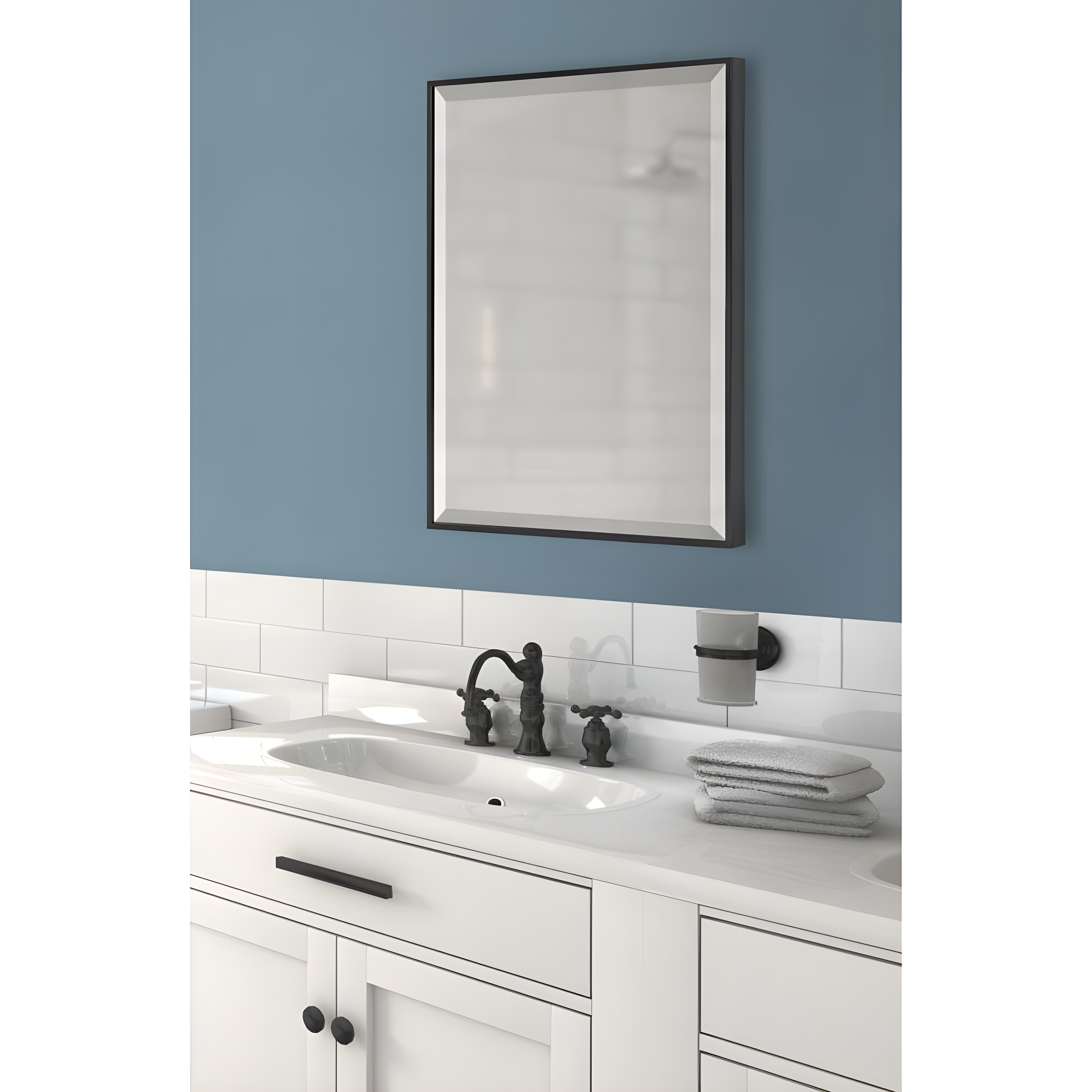 18.7" x 24.7" Rhodes Rectangle Wall Mirror Black - Kate & Laurel All Things Decor: Beveled, Plastic Frame, Easy to Hang