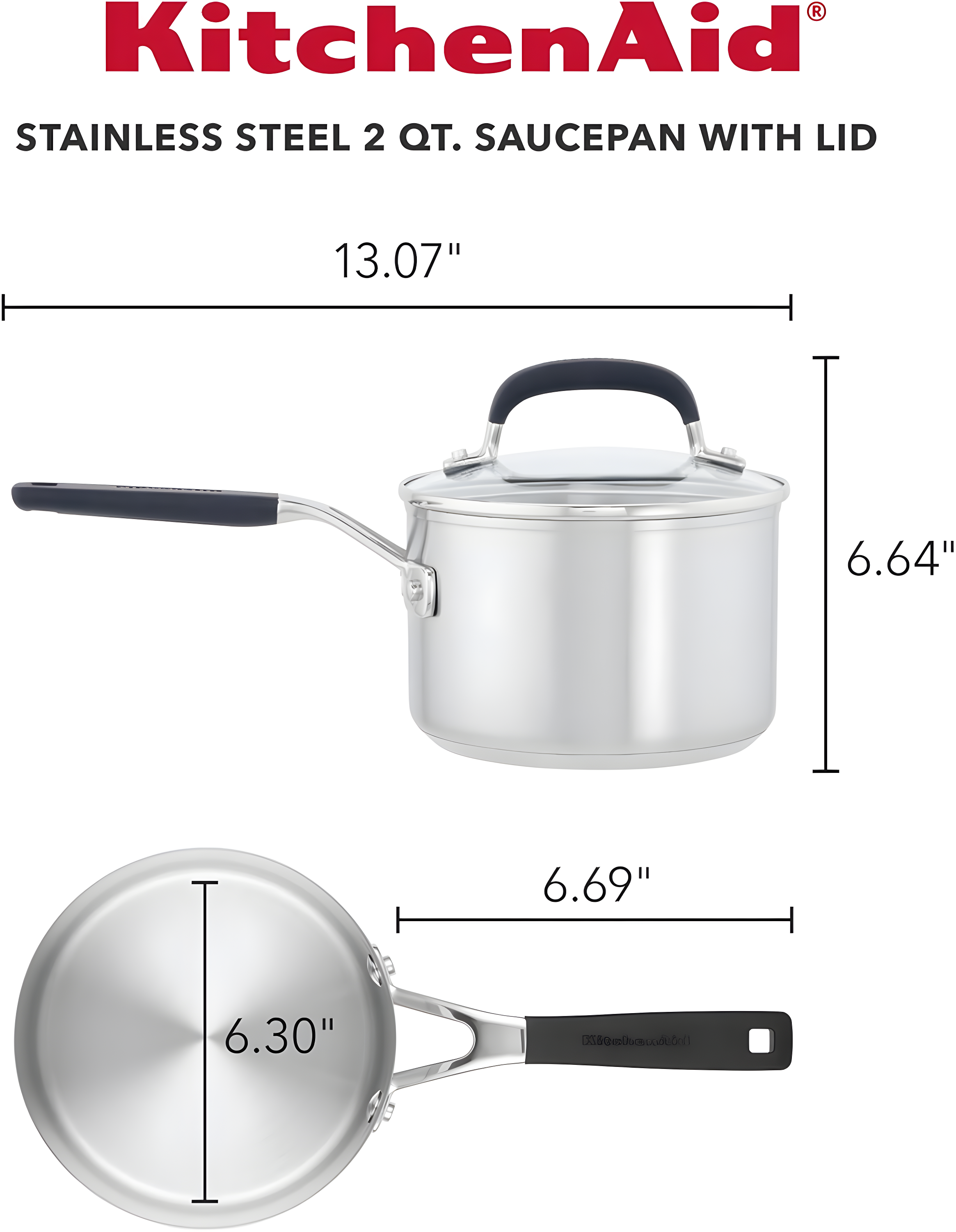 KitchenAid Stainless Steel Induction Sauce Pan with Measuring Marks and Lid, 2 Quart