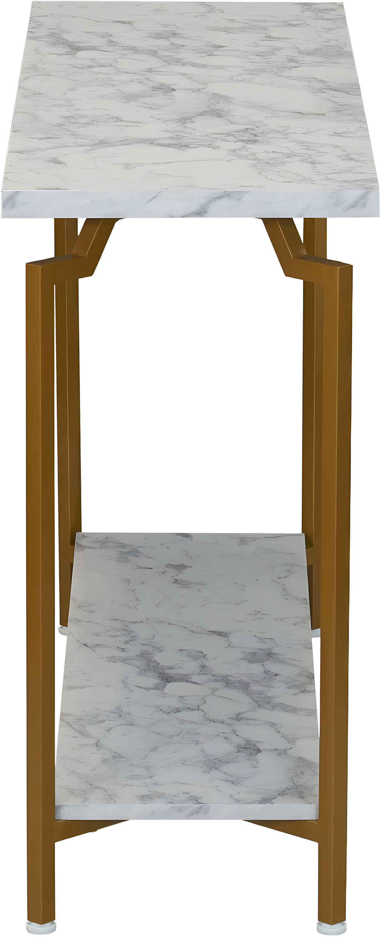Crown Console Sofa Table with Storage Shelf White Marble and Gold Metal