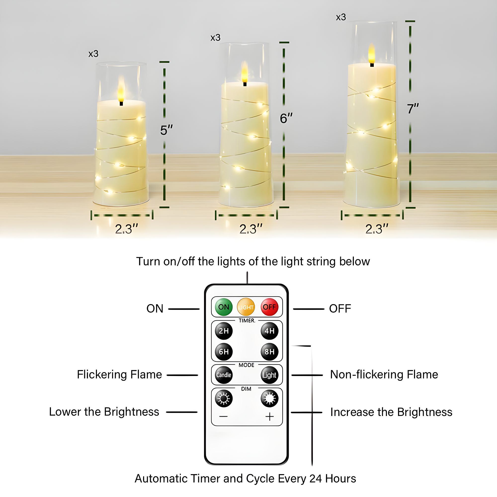 Raycare Flameless LED Candles with Embedded Star String, 9 Pcs Battery Operated Acrylic Pillar Candles with Timer and Remote, Flickering for Romantic Ambiance and Home Decoration (White)