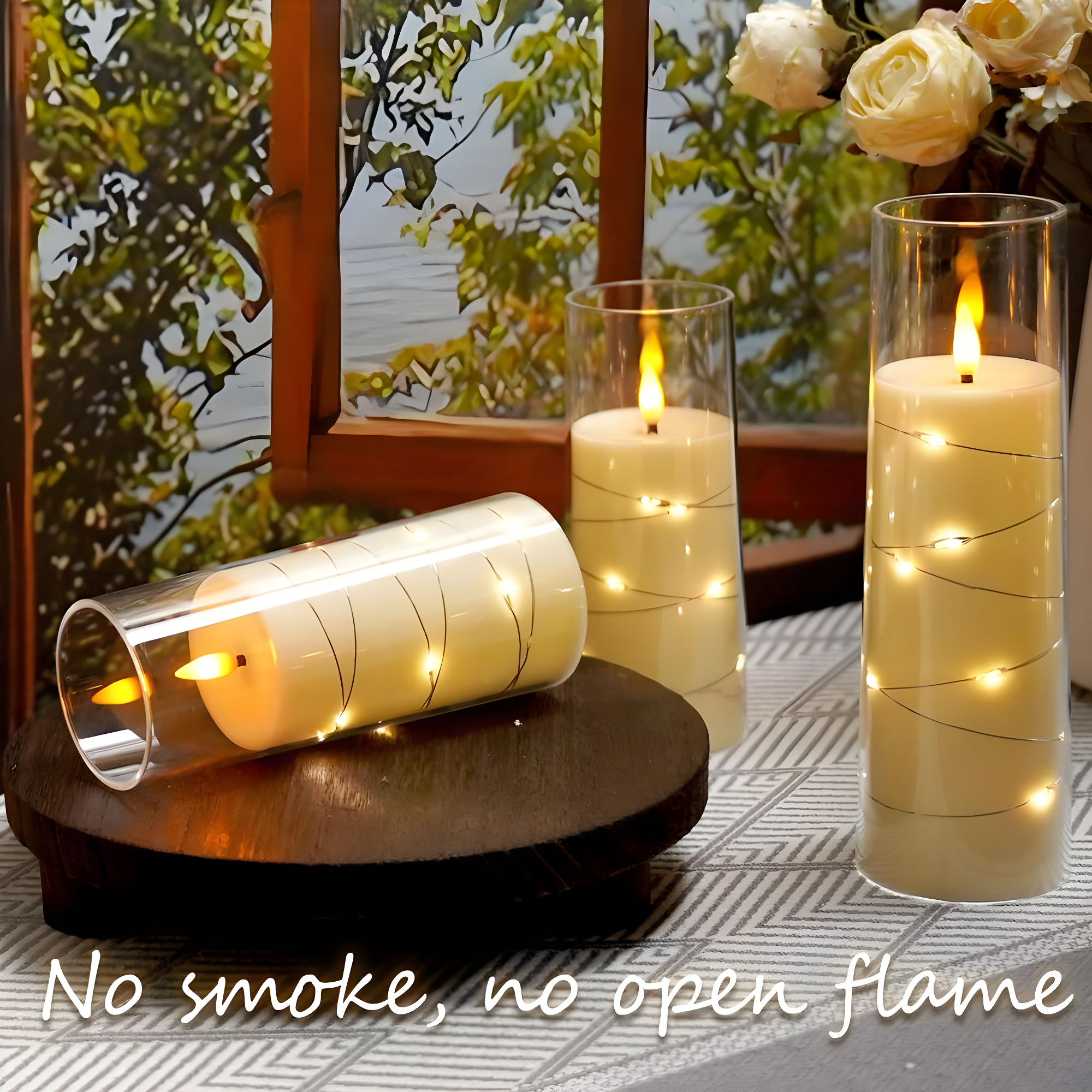 Raycare Flameless LED Candles with Embedded Star String, 9 Pcs Battery Operated Acrylic Pillar Candles with Timer and Remote, Flickering for Romantic Ambiance and Home Decoration (White)