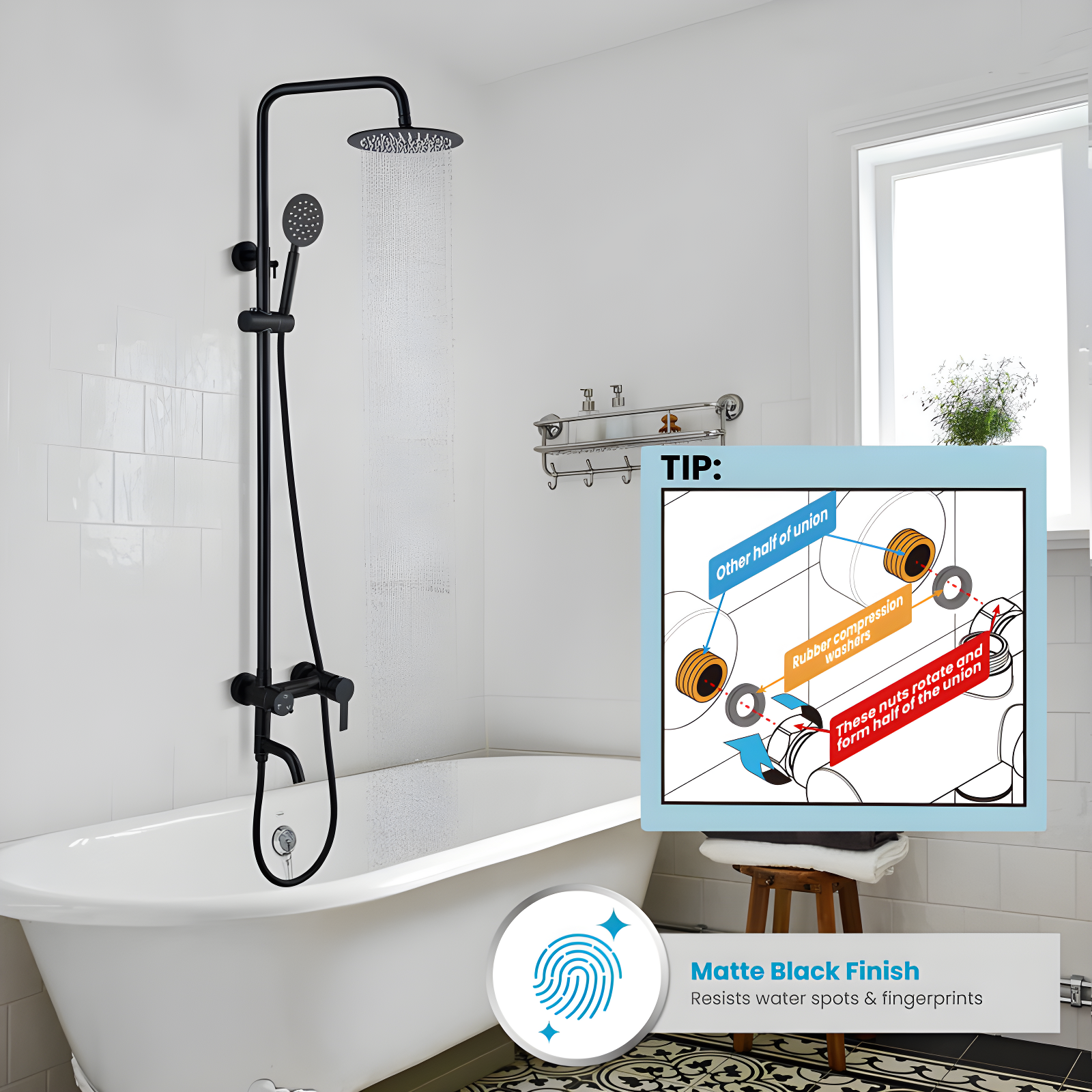 FUNDUXA Stainless Steel Wall Mounted Outdoor Shower with Detachable Shower Head