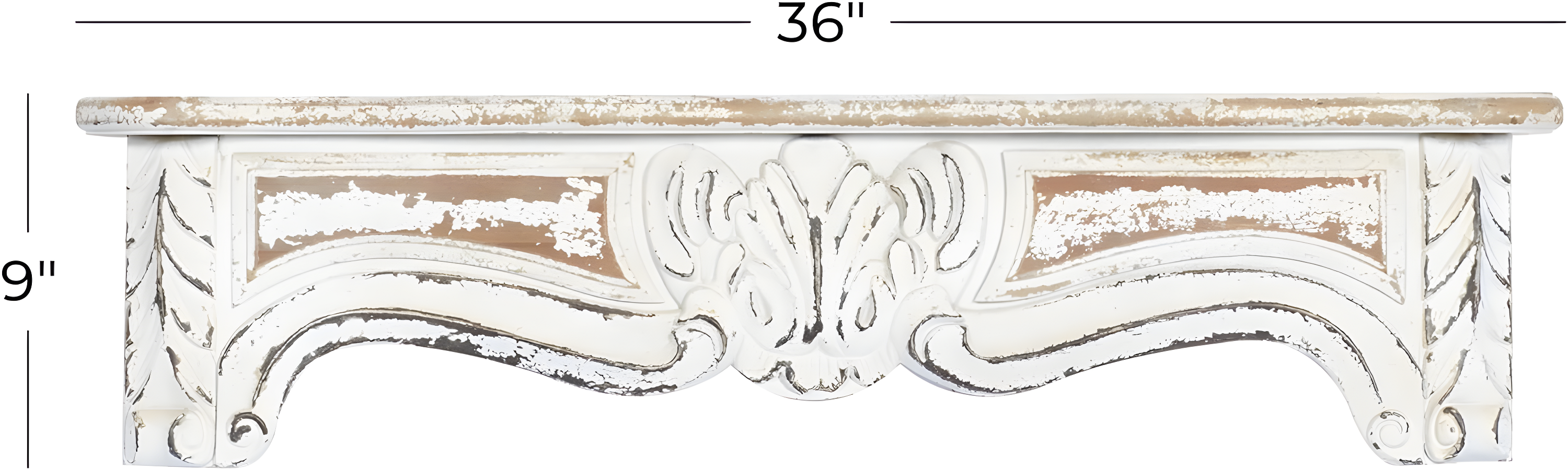 One Allium Way® Goodland White Wood 1 Shelf Scroll Wall Shelf 36" x 6" x 9"