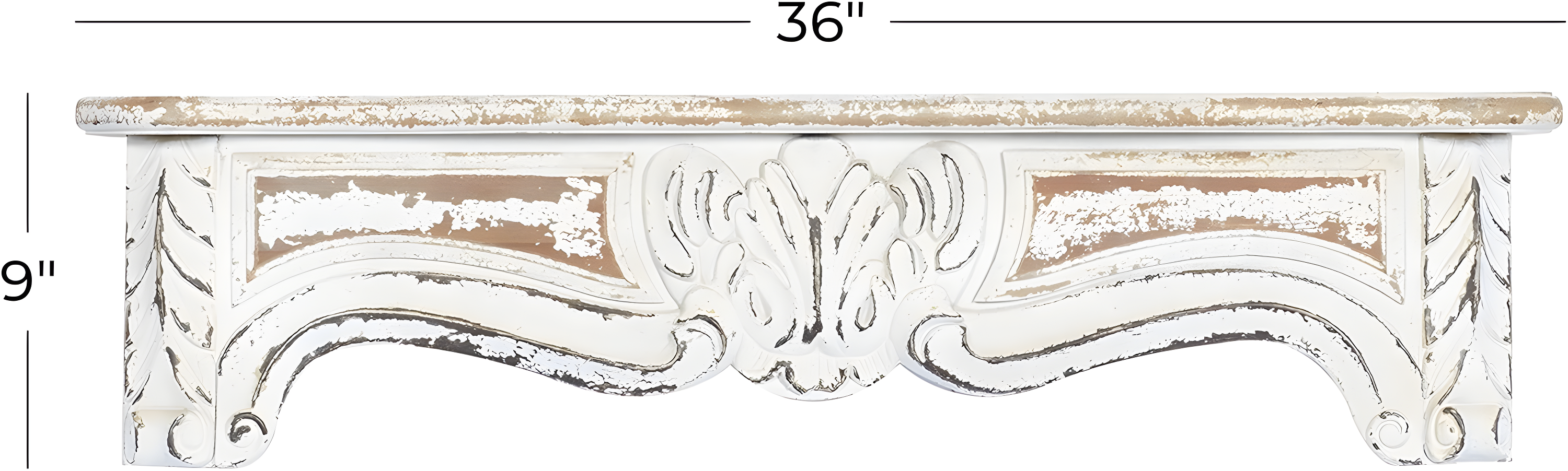 One Allium Way® Goodland White Wood 1 Shelf Scroll Wall Shelf 36" x 6" x 9"