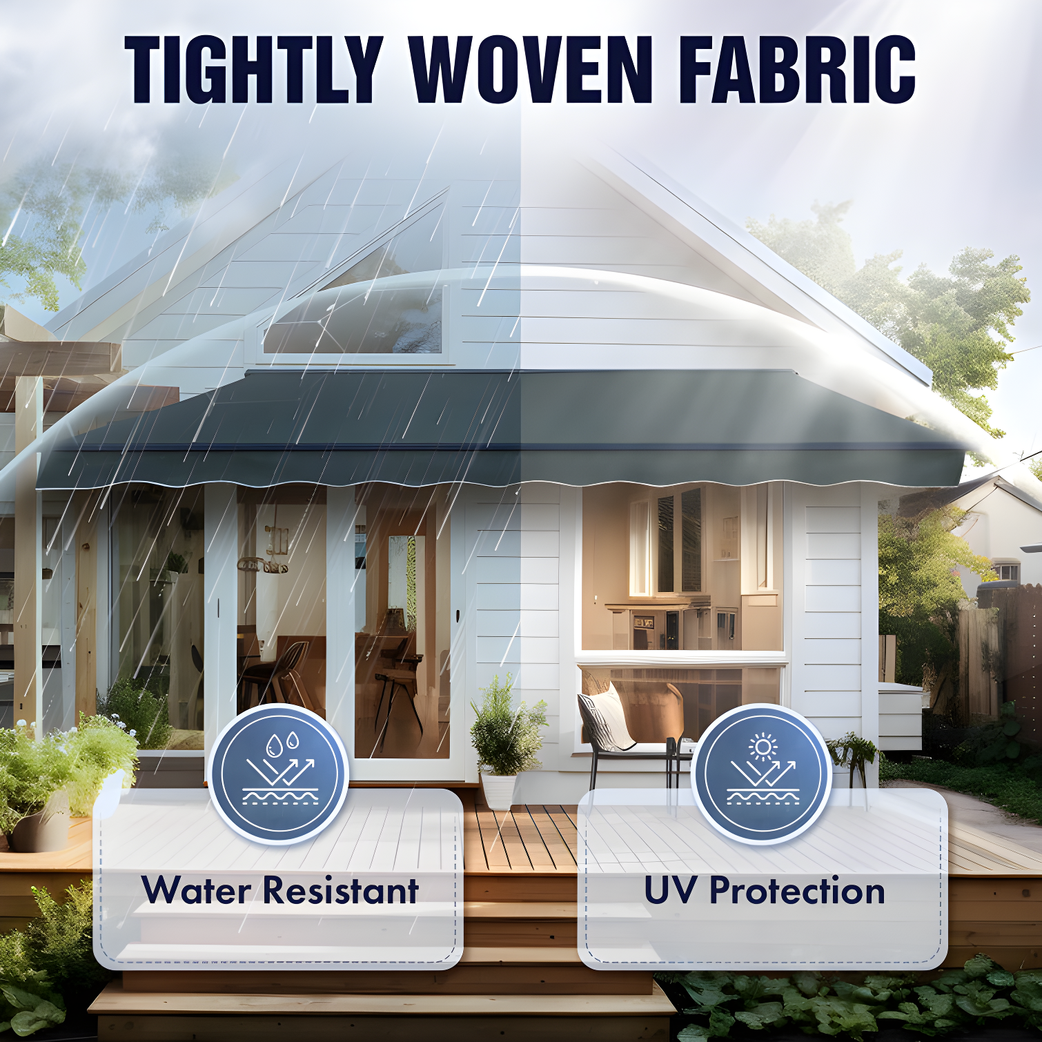 Motorized Retractable White Frame Patio Awning