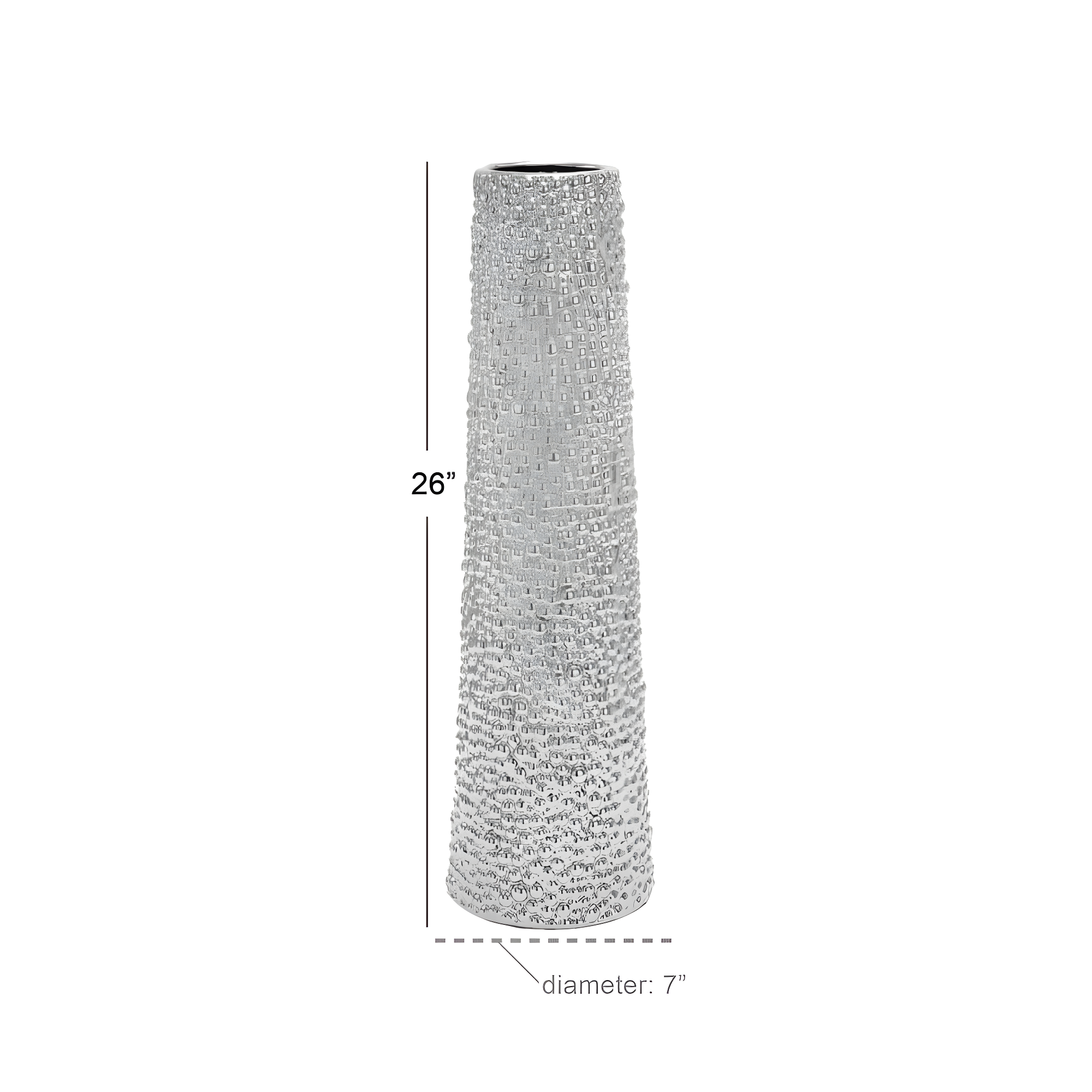 DecMode 25" Silver Ceramic Vase with Bubble Texture